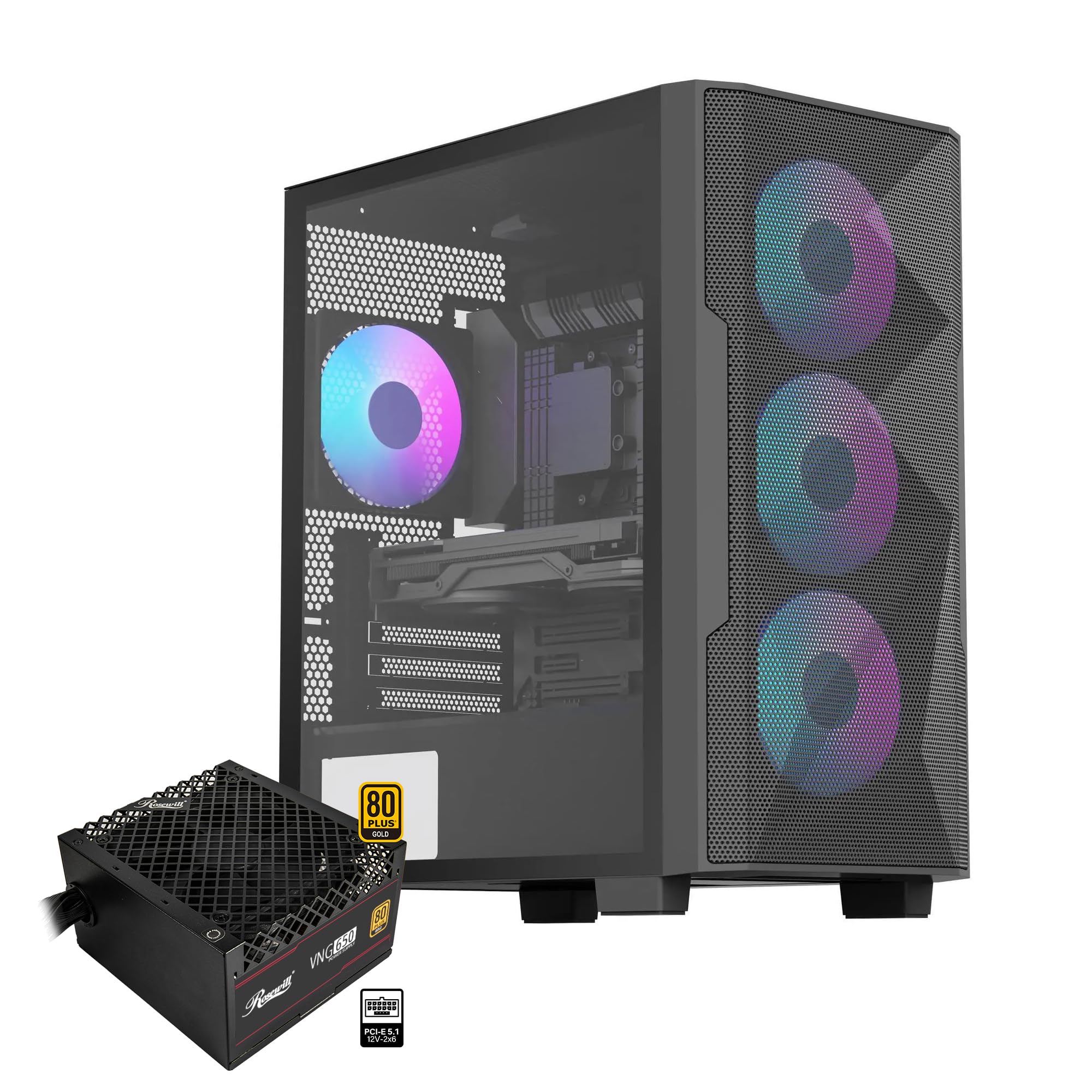 Rosewill FBM-X6 Micro ATX Mid Tower Case - Tempered Glass Side Panel, High Airflow, 4X PWM ARGB Fans, Dedicated Cable Routing Clips, Pre-Installed 650W 80+ Gold Power Supply - Black-image-18
