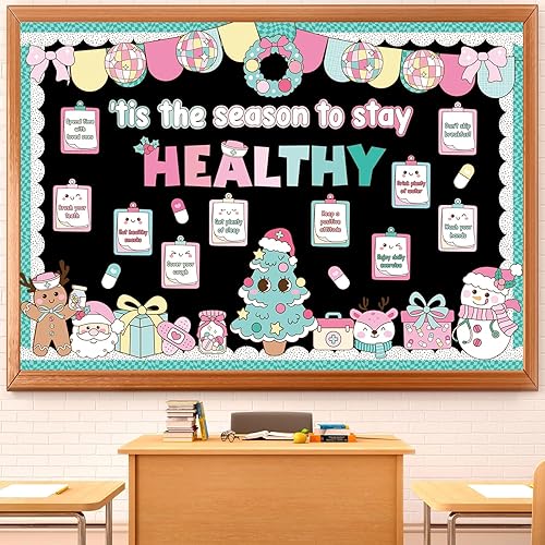 Funrous Juego de decoración de tablón de anuncios de Navidad, decoración de aula de salud, escuela, enfermera, tablón de anuncios de invierno,