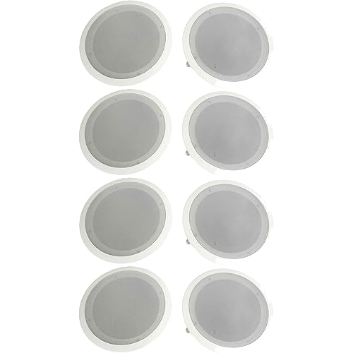 Pyle PDIC Series 8 Inch 250 Watts 4.8 Ohms Round Flush Mount Wall and Ceiling Home Speakers with Directable 0.5 Inch Polymer Dome Tweeter, Pack of 8