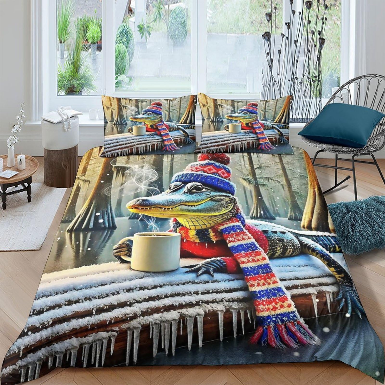Housse de couette crocodile cartoon pour chambre d'ado et adulte branché