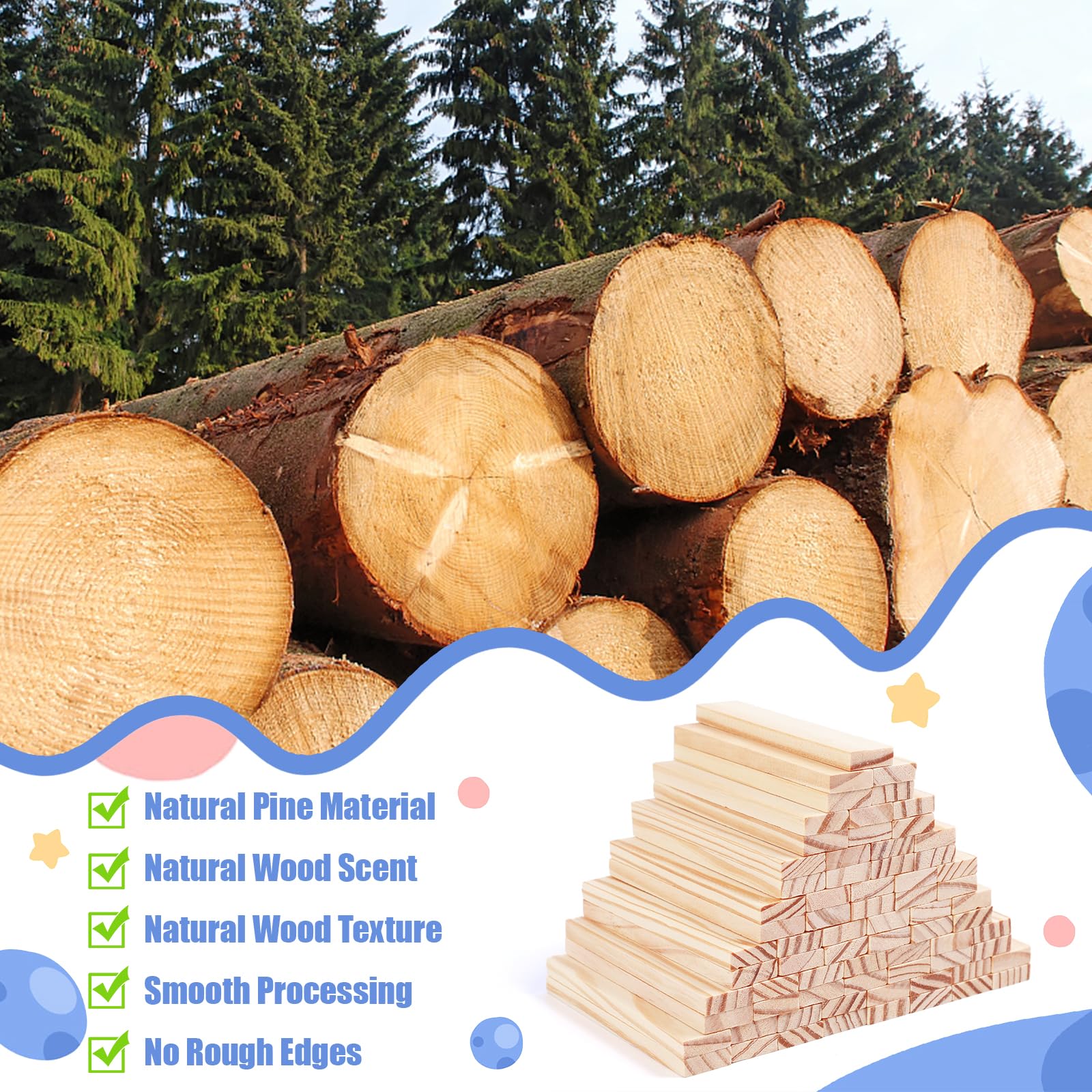 100 Pcs Wood,10 x 2 x 0.7cm Wooden Plank Building Blocks,Wooden Blocks for Kids Natural Pine Wood for Crafts Modelling Making,Home Decor - Image 3