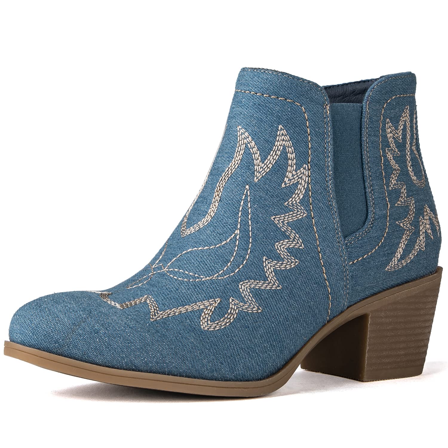 GLOBALWIN Women's Cowgirl boots Western Short Ankle Pull On Comfortable Cowboy Boots For Women Low Heel