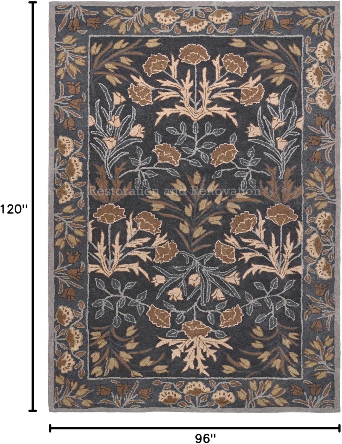 Restoration and Renovation Handmade Floral Adeline Beige/Blue Tulips Traditional Crafted Wool Area Rug for Living Room Bedroom and Kitchen (Blue, 12X9 FT)