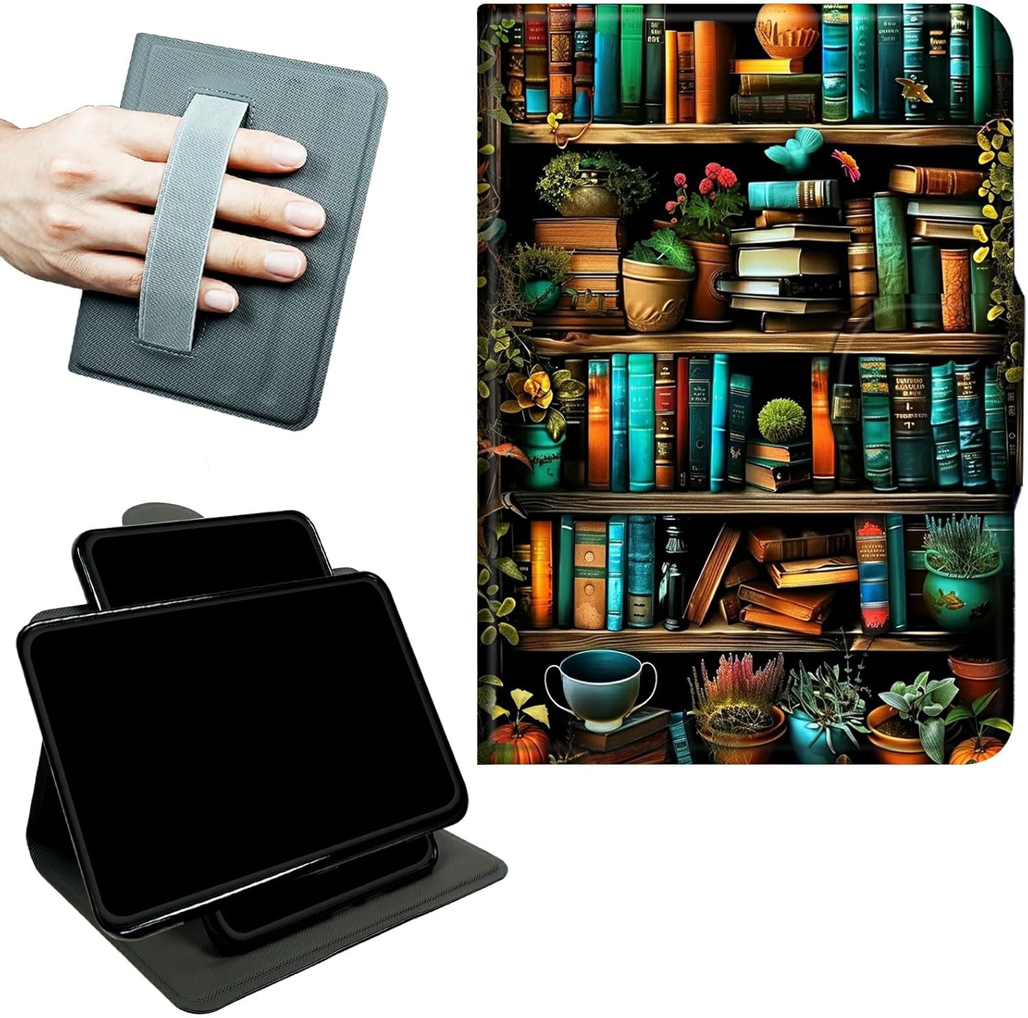 Rotating Handle Case for iPad Air 11 Inch M4/M3/M2 (2026/2025/2024), 360 Degree Swivel Kickstand with Magnetic Closure, Shockproof Leather Protective Cover for Women Men, Library Books