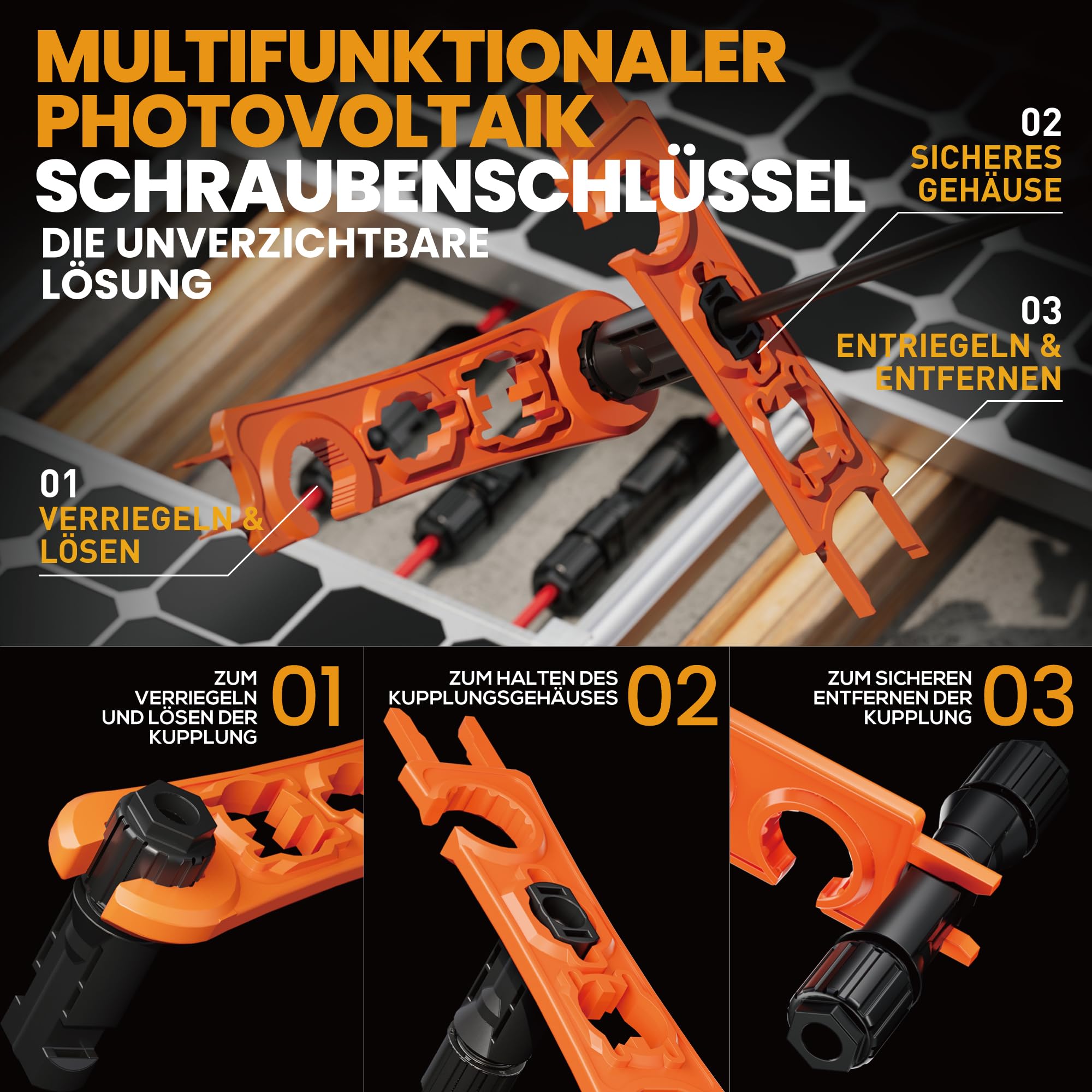 SOMELINE Solarstecker Crimpzange Set für 2.5/4/6mm² Solarkabel, 12 Paar Male Female Solarpanel Kabelstecker,1 Paar Solarstecker Schlüssel, Abisolierzange, PV Stecker Werkzeug, Solar Crimpzange