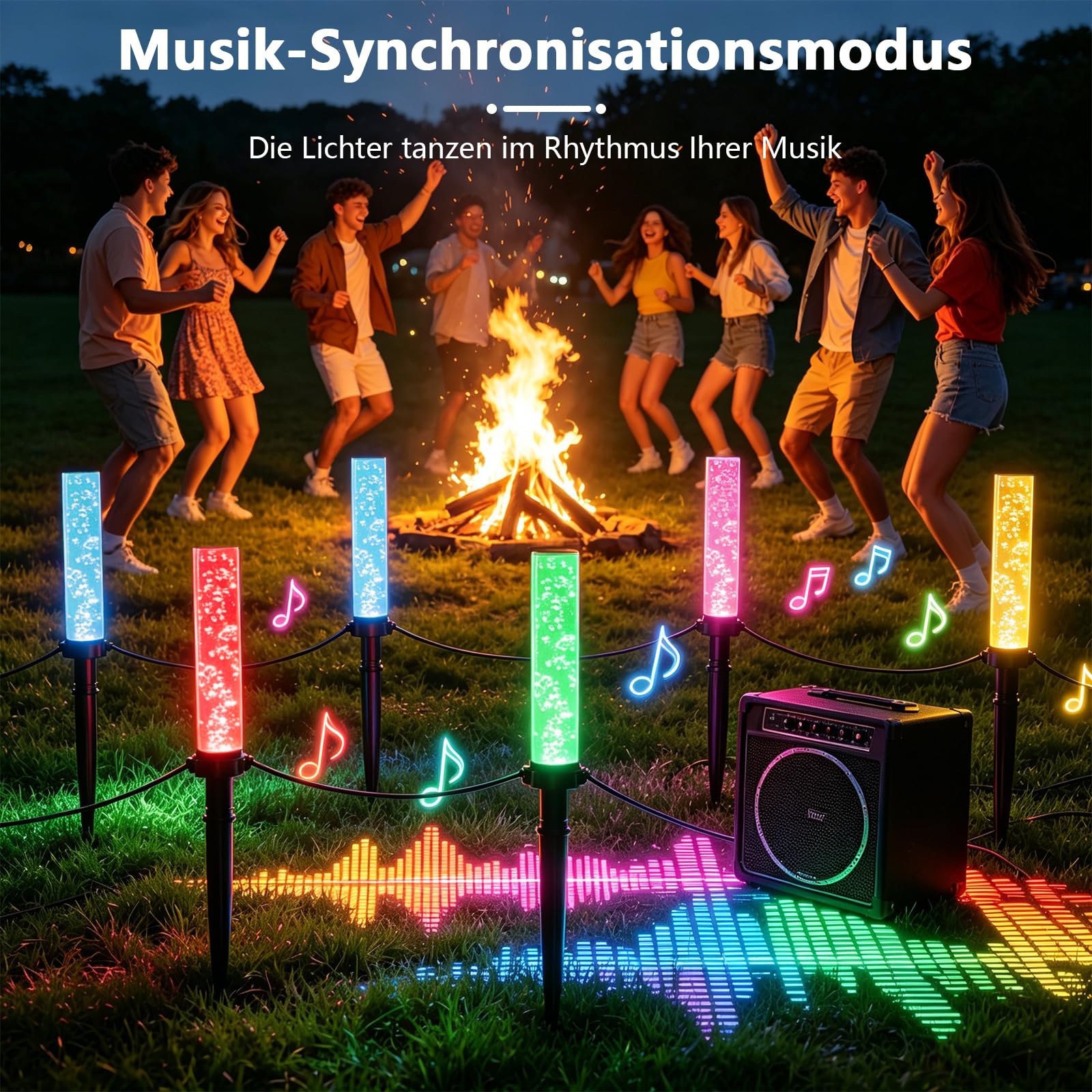 Gartenbeleuchtung Außen RGB-IC LED, Neon Outdoor Lichterkette mit Erdspieß, App & Fernbedienung, DIY Farbwechsel, Timer, IP65 Wasserdicht für Garten, Terrasse, Rasen und Balkon