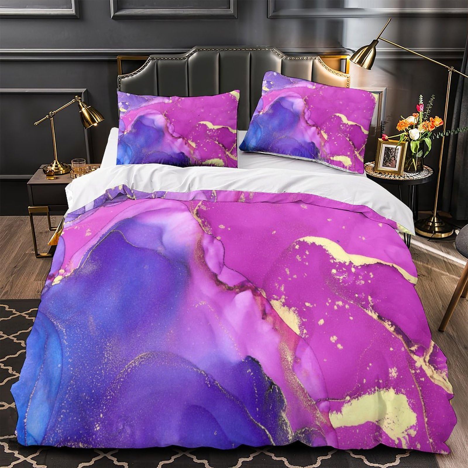 Housse de couette zippée fleurs violettes 200x200 anti-allergie