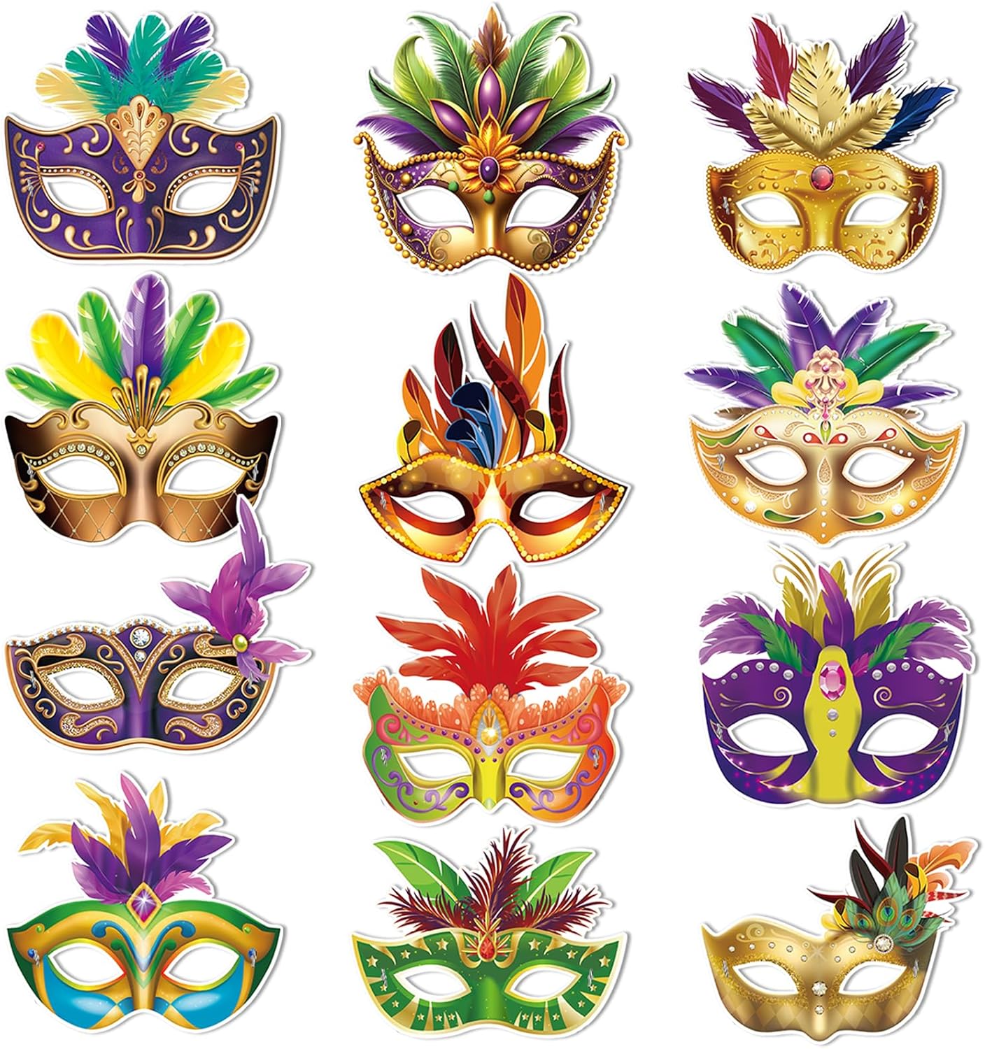 24pcs Mardi Gras Masks Bulk,Carnival Parade Face Paper Mask Costume Accessories Feather Masquerade Decoration for Mardi Gras New Orleans Party Supplies