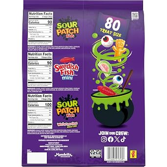 SOUR PATCH KIDS, SWEDISH FISH Soft & Chewy Candy Variety Pack, 80 ct | Gummy Halloween Candy, Bulk Candy, Trick or Treat Bags