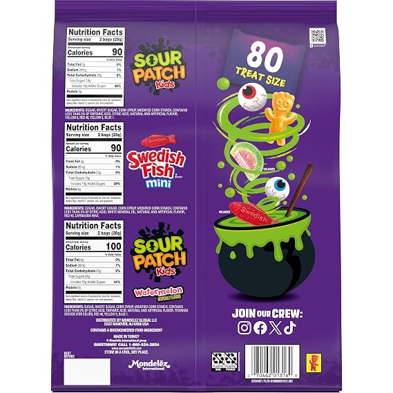 SOUR PATCH KIDS, SWEDISH FISH Soft & Chewy Candy Variety Pack, 80 ct | Gummy Halloween Candy, Bulk Candy, Trick or Treat Bags