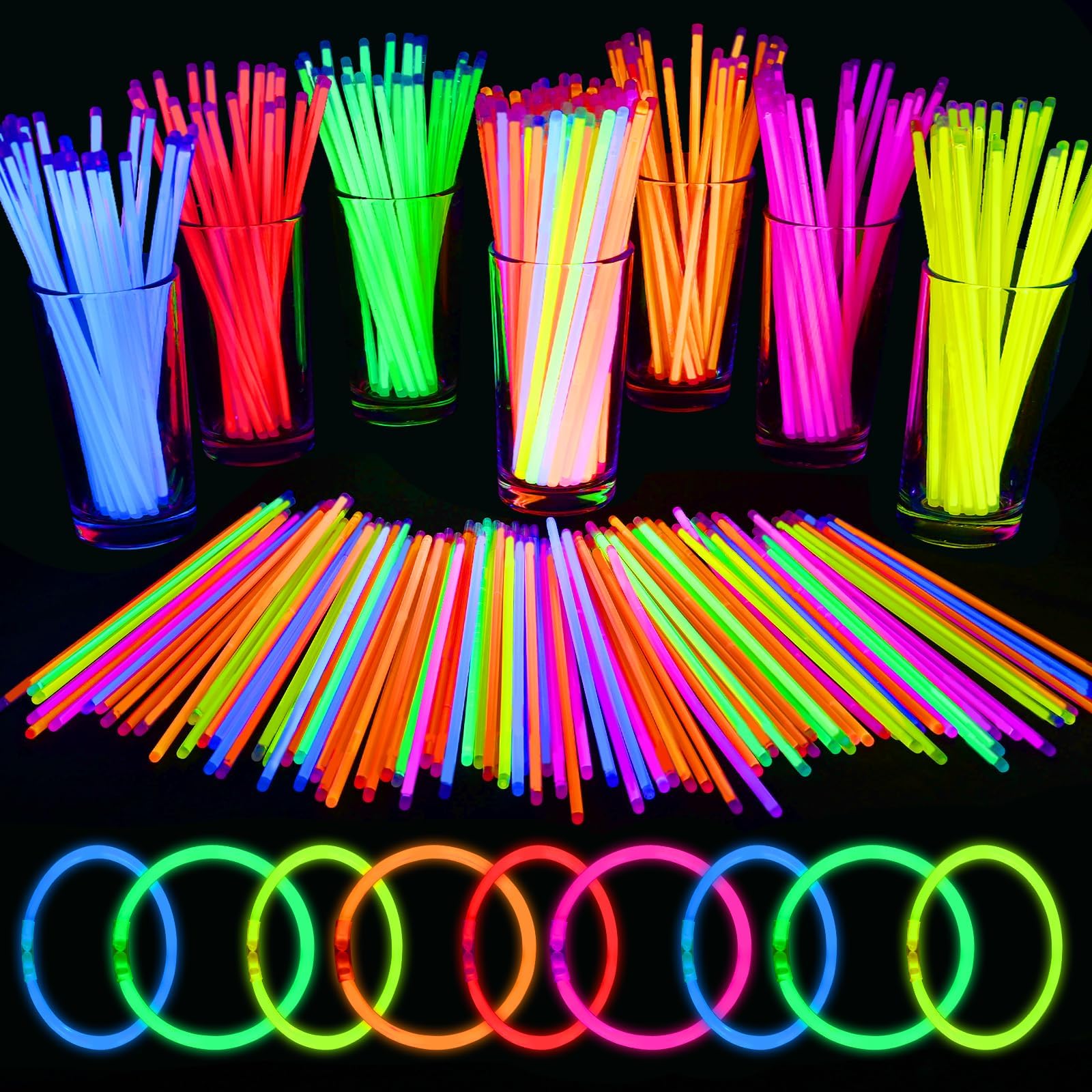 Mega-L Leuchtstäbe, Großpackung, leuchtet im Dunkeln, Partyzubehör, 20,3 cm, ultra-helle leuchtende Halsketten und leuchtende Armbänder mit Steckern für Neon-Leucht-Geburtstagsparty