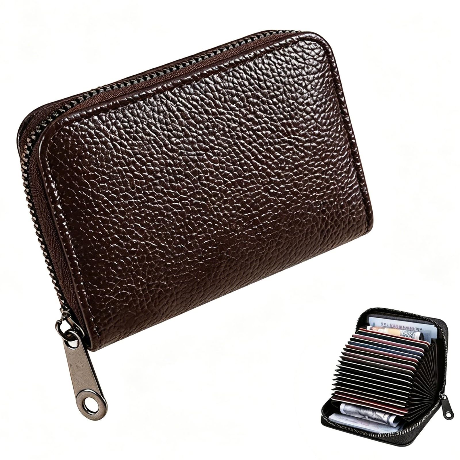 Wallet for Women, 18 Card Slot Brown Card Holder, Compact Design for Business Professionals and Travelers, PU Leather Coffee Color 11x8x3 cm Keychain Wallet-image-20