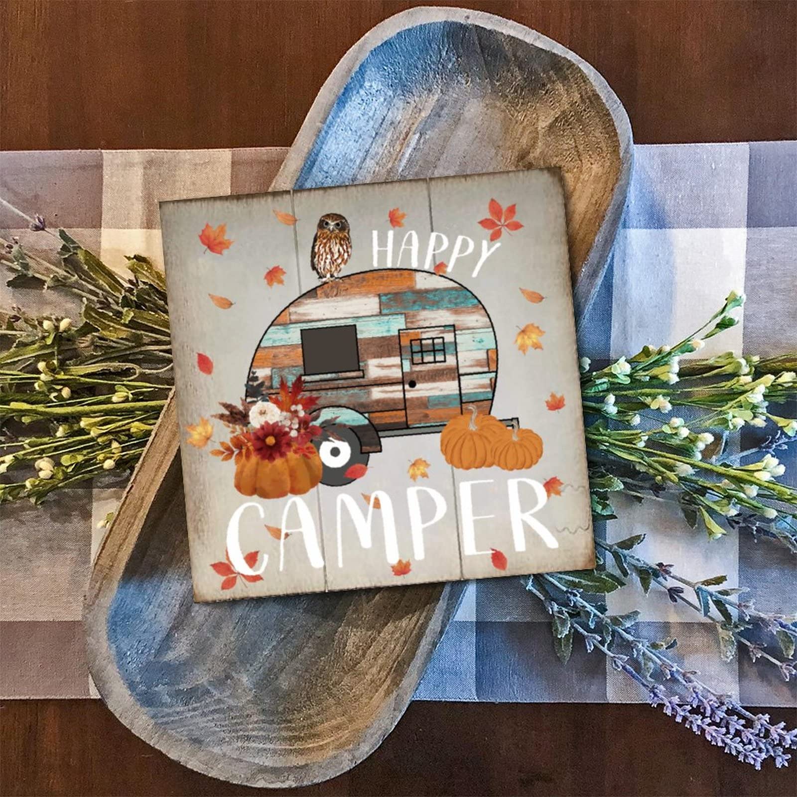 Panneau en bois Happy Camper pour une ambiance de foyer chaleureuse