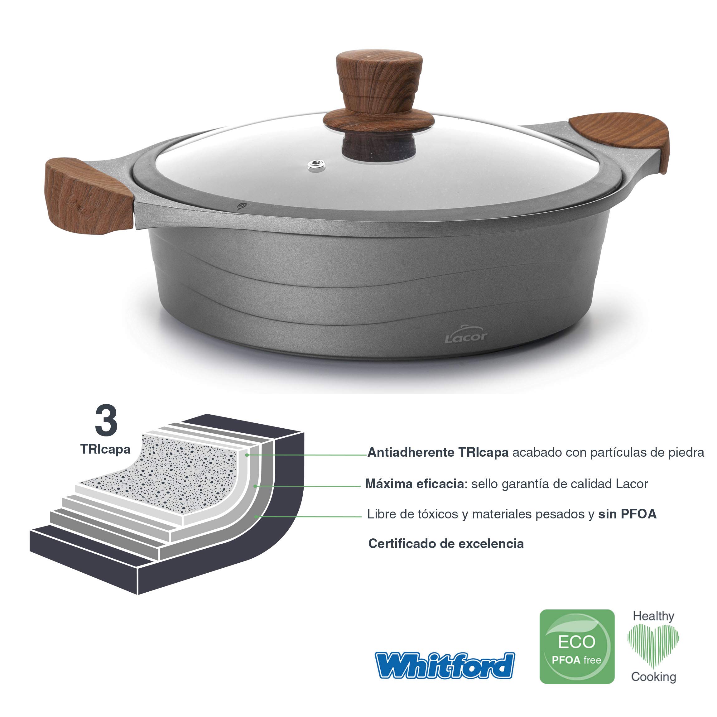 LACOR 27327 – Casserole Basse Aluminium, Couleur Gris