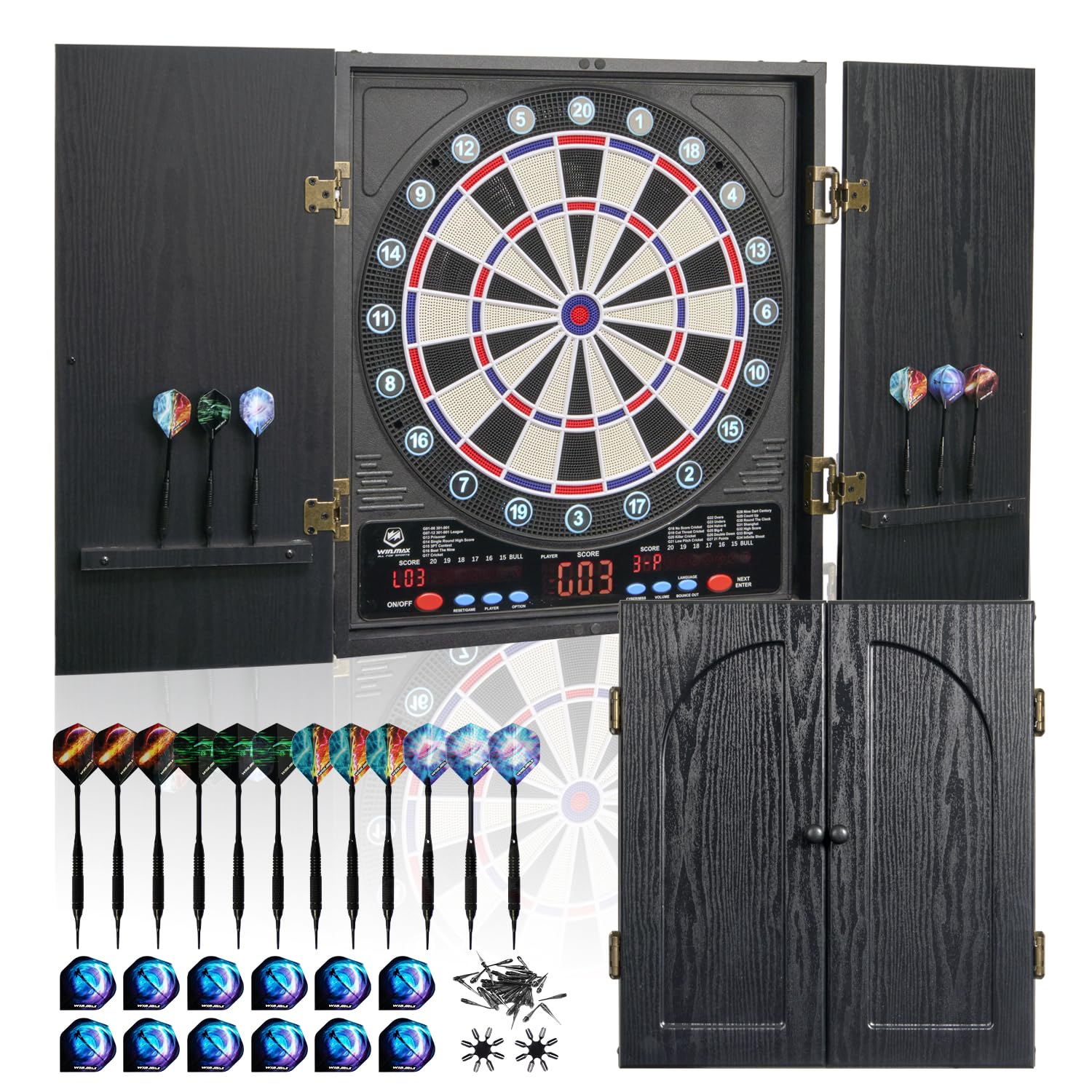 WIN.MAX Cible de fléchettes électronique professionnelle avec affichage LED et 211 variantes de jeu - Kit complet