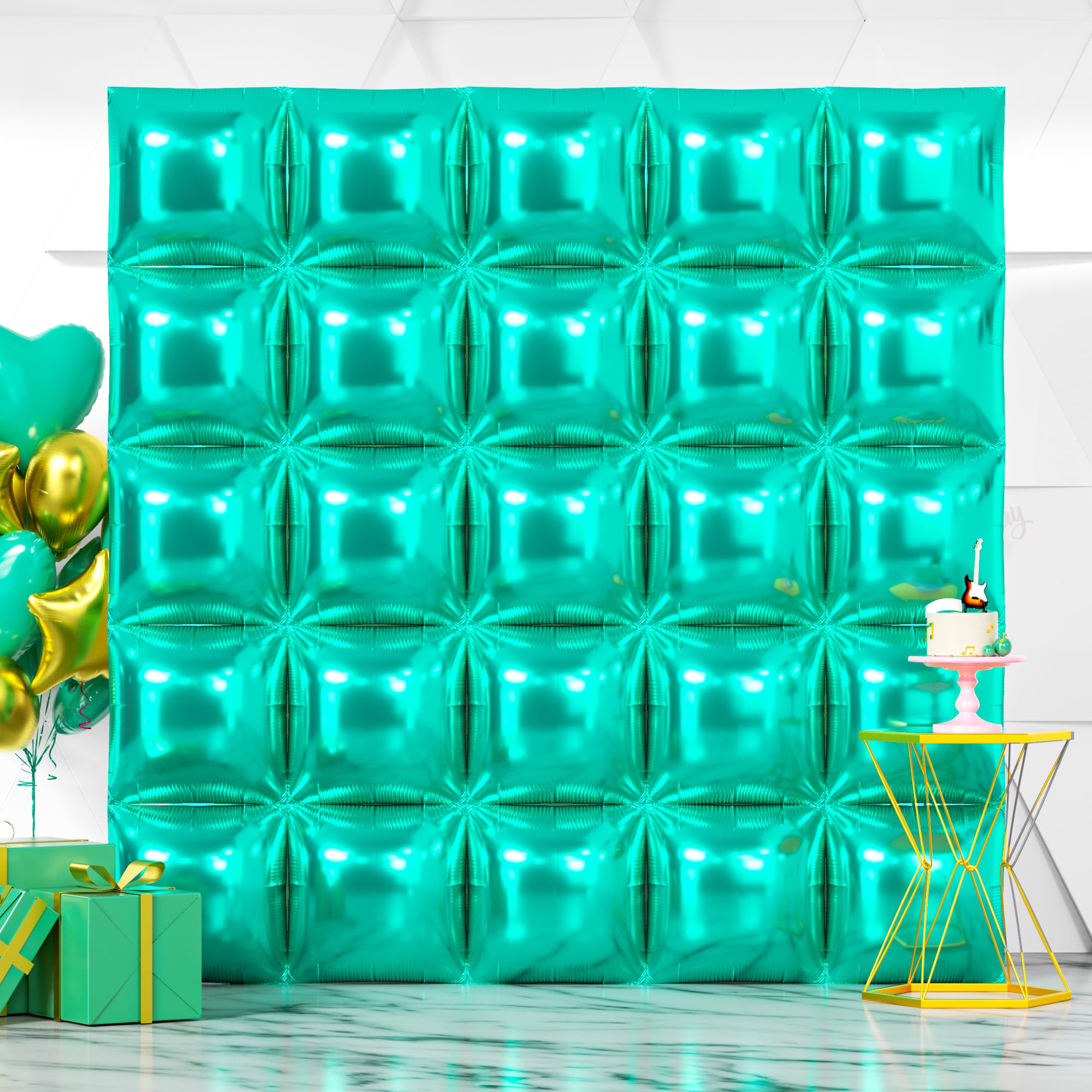NISOCY 25PCS Teal Blue Square Foil Balloons Wall Backdrop Double Sided Teal Blue Balloon Tunnel Arch Kit for Birthday Baby Shower Wedding Graduation