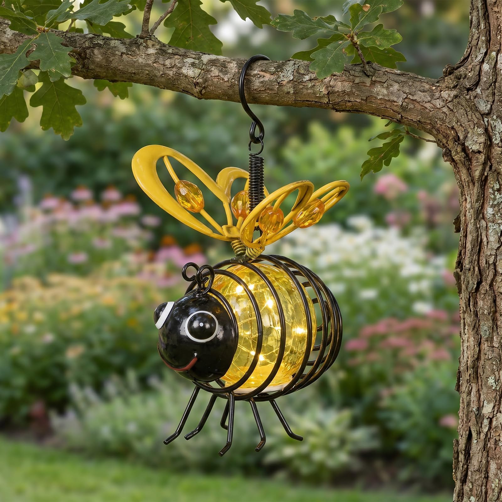 Bee Solar Lights,Waterproof Bee Solar Lanterns with Spring Clips,Hanging Solar Lanterns,Garden Lanterns Solar Powered,Bee Solar Lights,for Yard Balcony Porch Garden Decoration,Outdoor Statues,Yellow