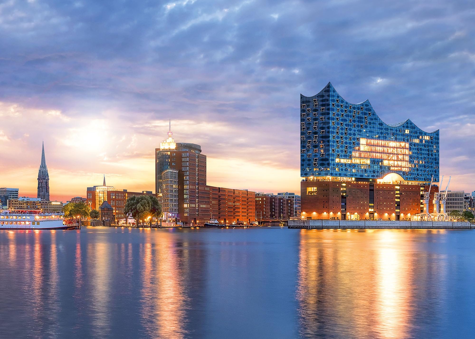 Ulmer Puzzleschmiede - Puzzle „Elphi“ - 2000 Teile Puzzle - die Elbphilharmonie in Hamburg – Konzerthalle und Wahrzeichen an der Elbe im Hafen der Hansestadt Hamburg, Norddeutschland