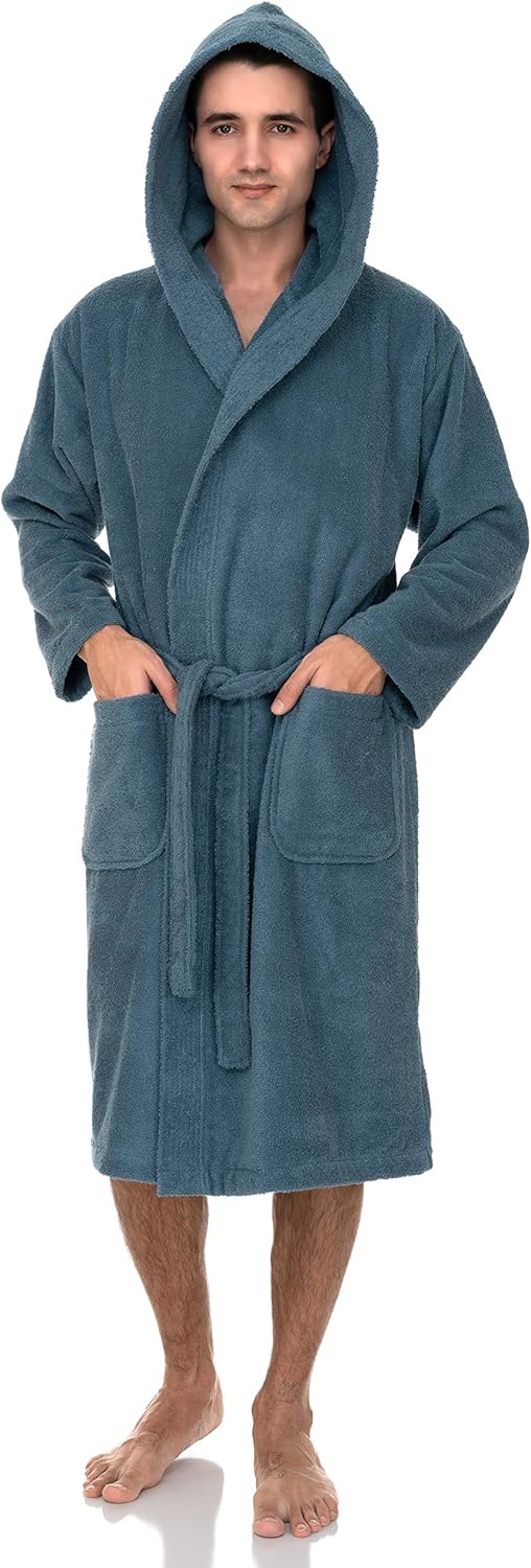 Bata con capucha para hombre, albornoz de tela de rizo de algodón premium, batas de baño suaves para hombre - Imagen 34 de 110