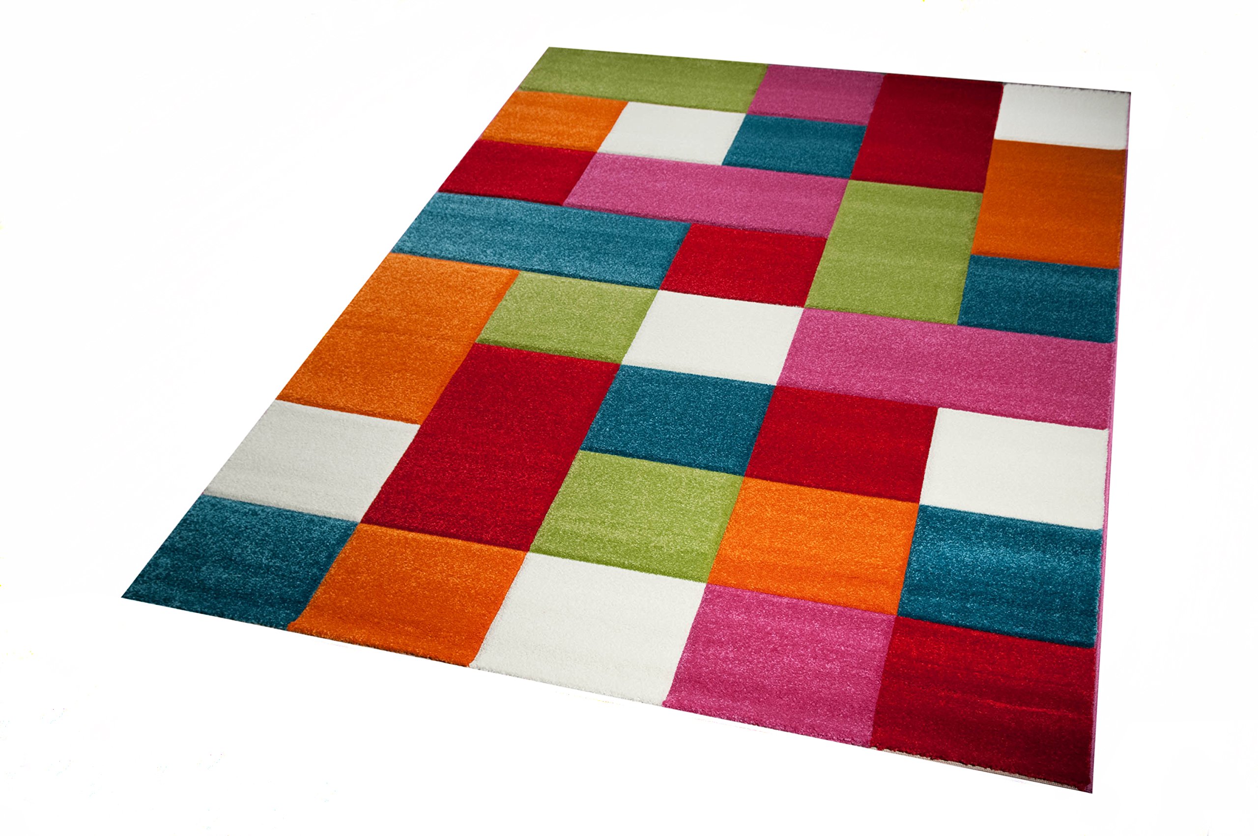 Kinderteppich Spielteppich Kinderzimmerteppich Karomuster Teppich Multicolour in Rot Türkis Orange Creme Grün Pink, Größe 120x170 cm
