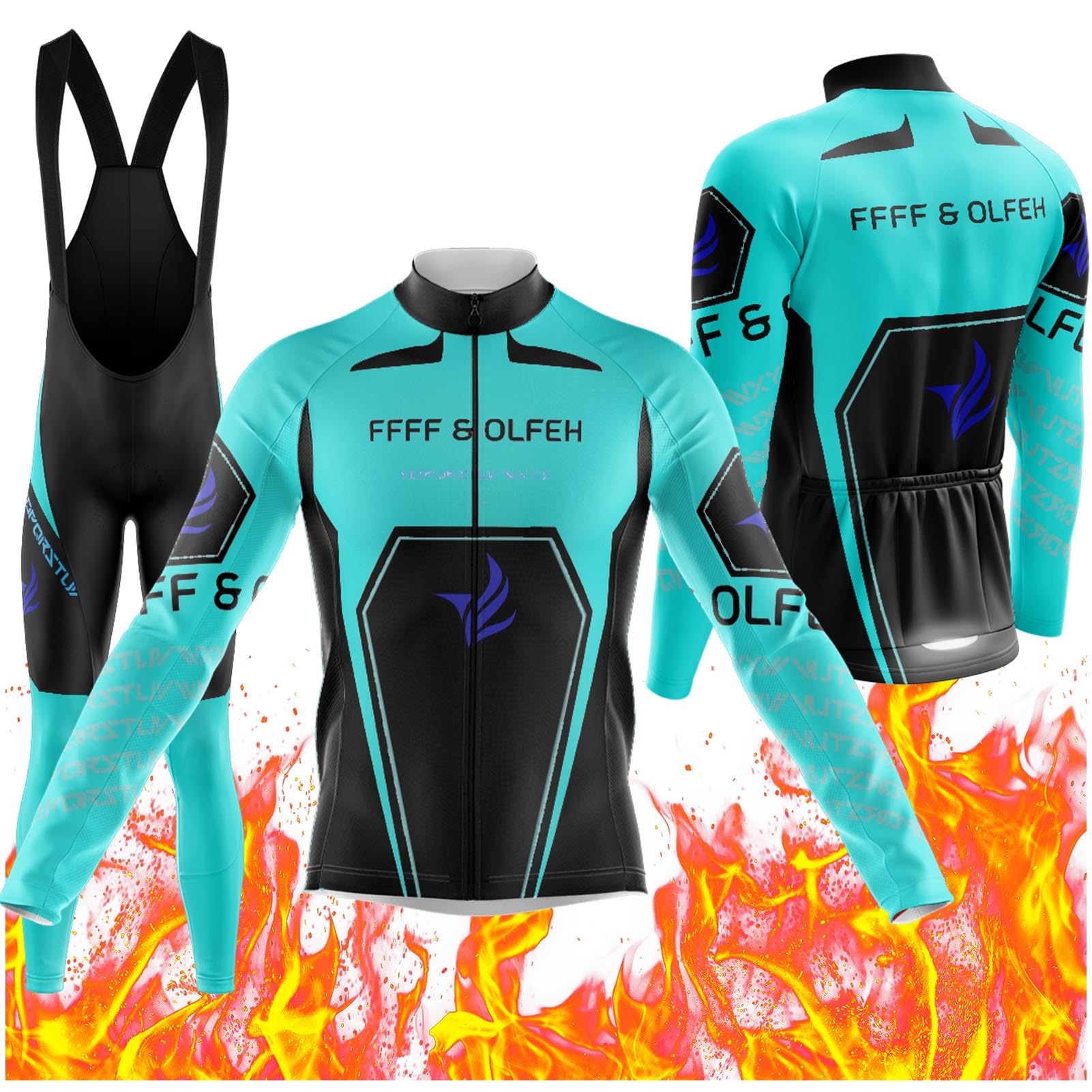 Vêtements Cyclisme Homme Hiver Tenue Cycliste en Polaire Thermique,Maillot de Velo VTT Manche Longue Jersey et Pantalon à Bretelle avec Cuissard à Bretelle 9D Gel Rembourré