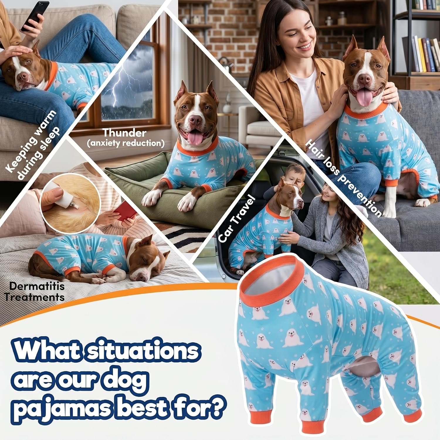 LovinPet Large Big Dog Pajamas, Turquoise Sea Plants Print, Blue, XL image 5