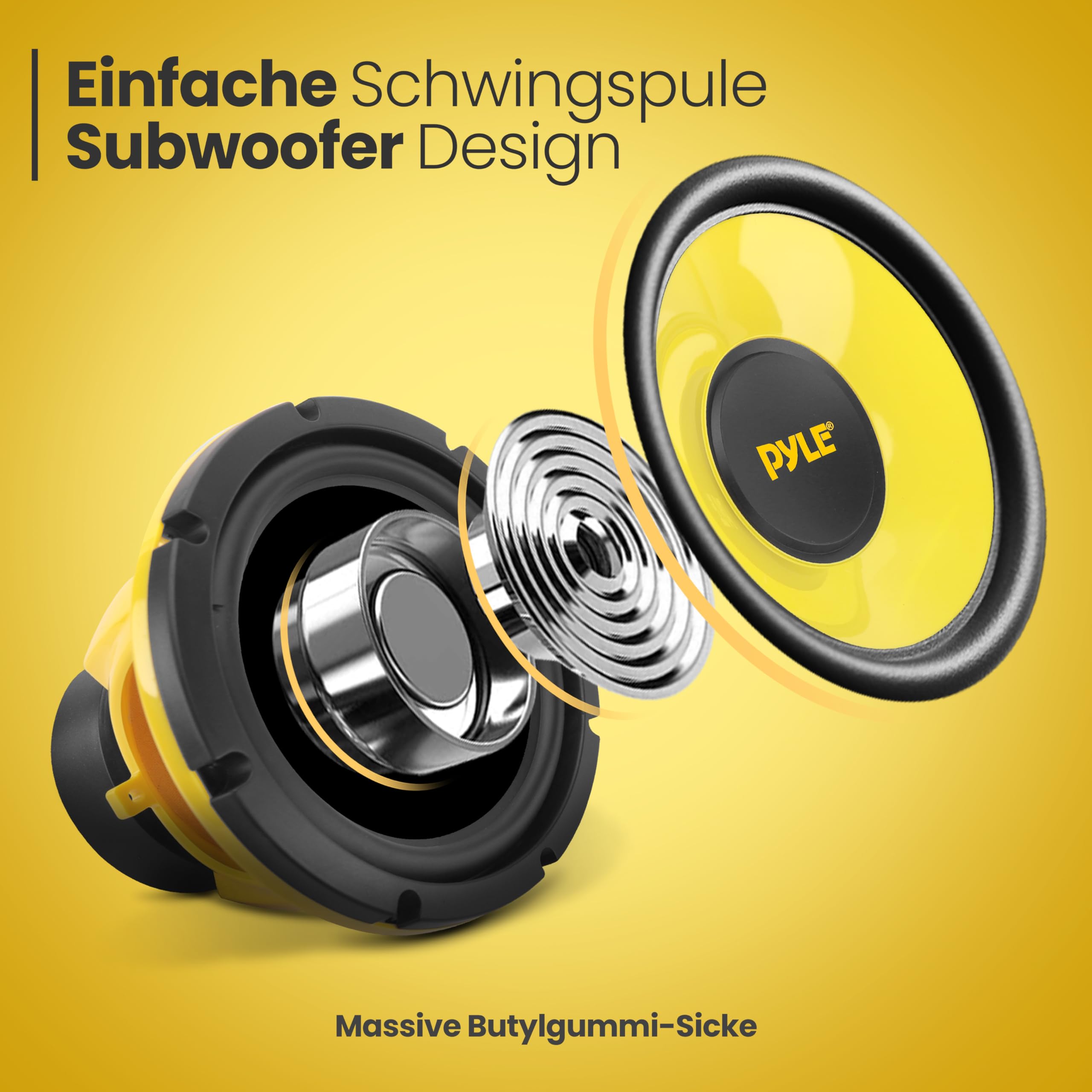 Pyle 8" (203 mm) Lautsprecher – 400W 4 Ohm Auto Subwoofer Komponent Bass Woofer – Klarer Sound, Gelber Poly-Konus, Midbass Upgrade für Auto-Musikanlage, Einfache Montage