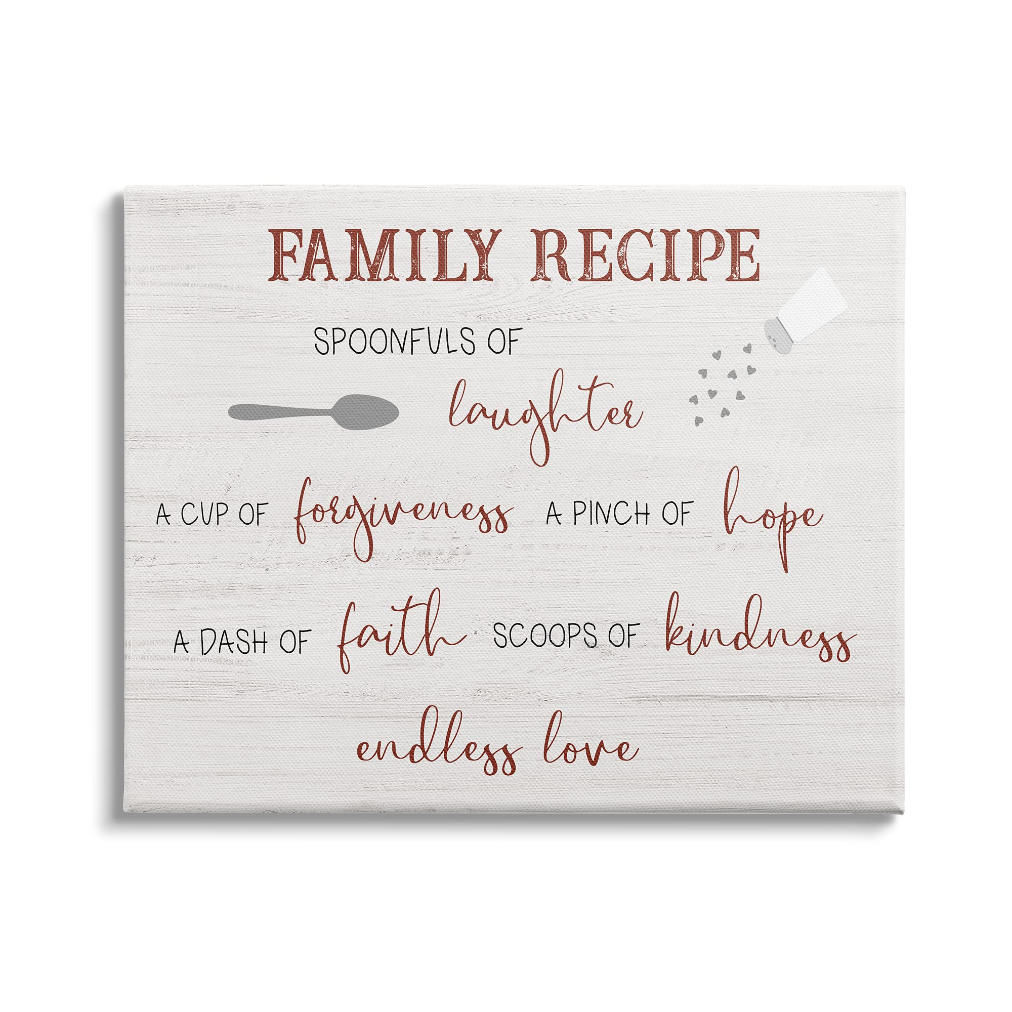 Stupell Industries Family Recipe Happiness Motivational Phrases Kitchen Puns, CAD Designs Canvas Wall Art, 20 x 16, Off- White