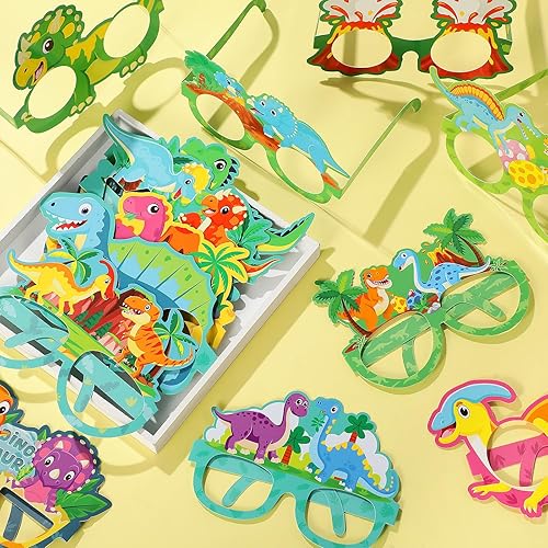 Miniatura 4 de 32 piezas de decoración de fiesta de dinosaurios, anteojos de papel, gafas de cumpleaños, gafas de sol con temática de dinosaurio, accesorios para