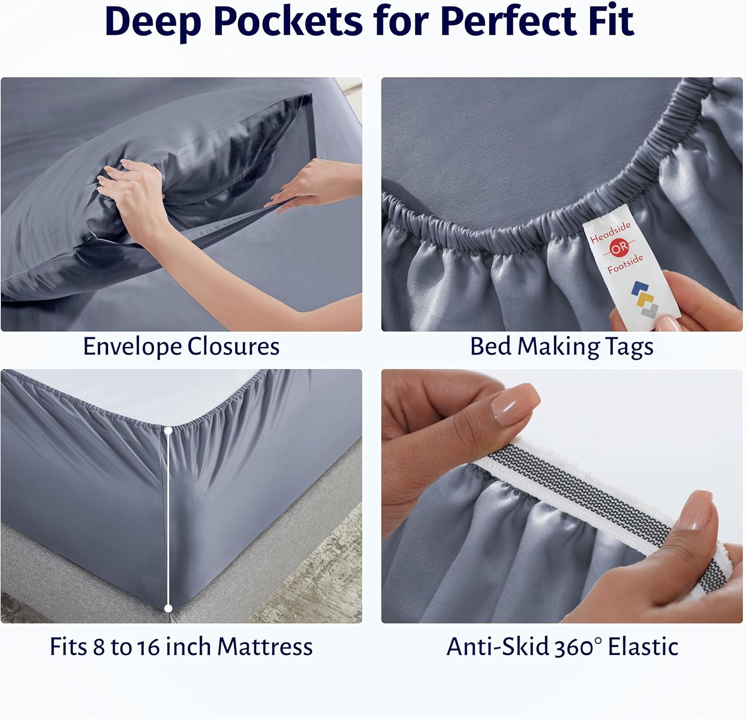 California Design Den Queen Deep Pocket Sheet Set - Certified 100% Egyptian Cotton Sheets, Lightweight & Crisp Percale, Durable Luxury Bedding Set - Mineral Blue (Grey Tone)