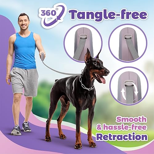 Miniatura 5 de Correa retráctil con mango antideslizante, 360 sin enredos, reflectante, resistente de 16 pies para perros pequeños a grandes, bloqueo con una sola