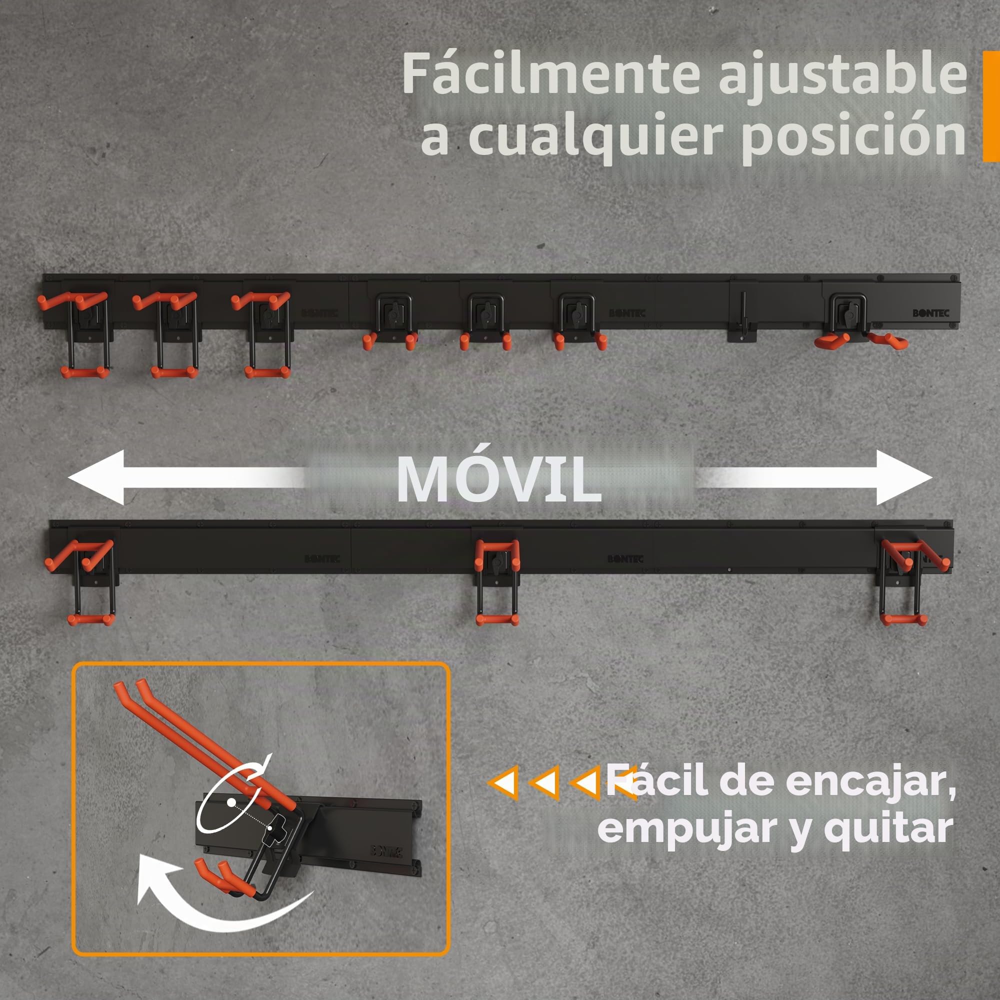 BONTEC Estantería Multifuncional Móvil, Revestimiento Duradero, Carga Máxima 215kg, Ajustable con Botón, Organizador de Herramientas, Panel de Herramientas para Garaje, Oficina y Jardín, Color Naranja