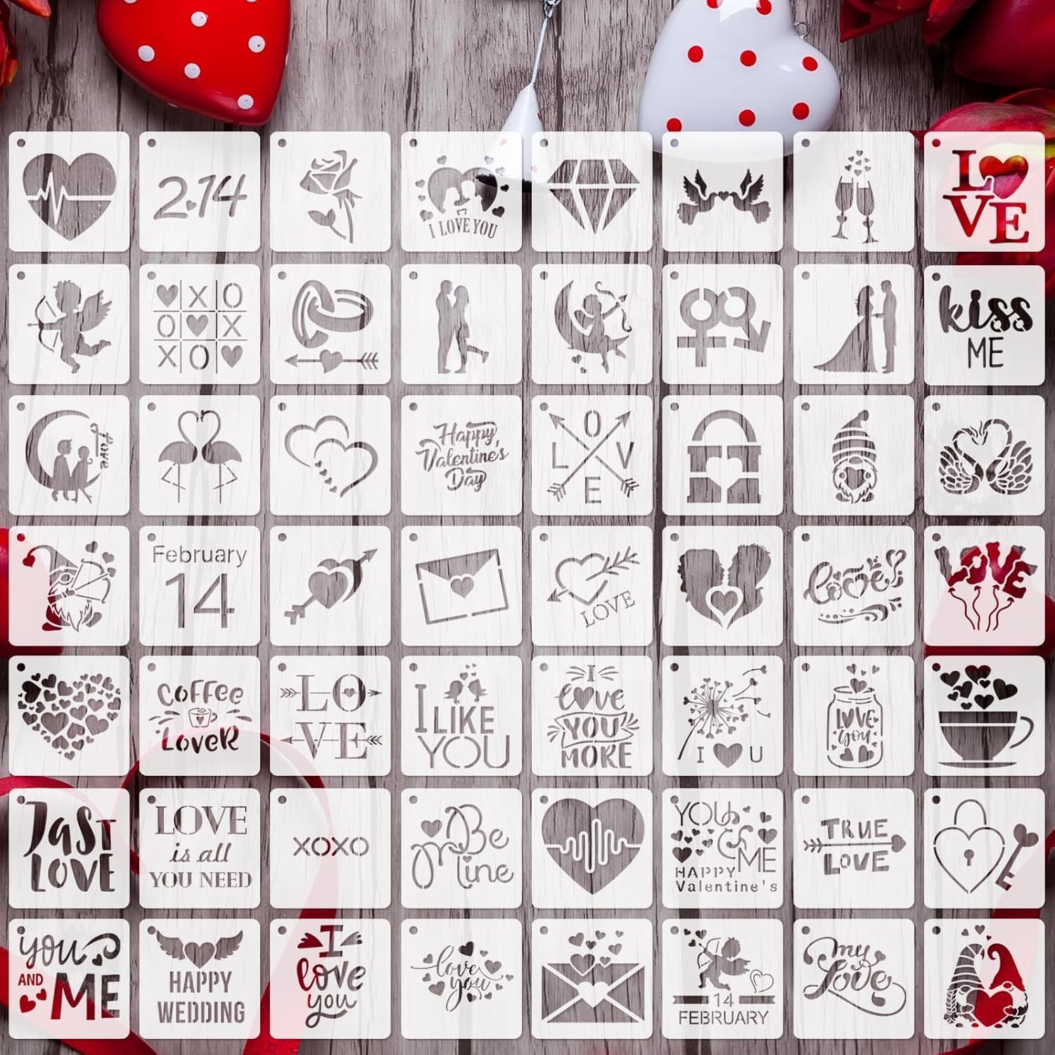 Mandala Soul Valentine's Day Stencils, 56 Pack Reusable Plastic Template Stencils Valentine Drawing Painting Templates for Painting on Wall Floor Decor DIY Rock Painting Art Projects (3 inch)