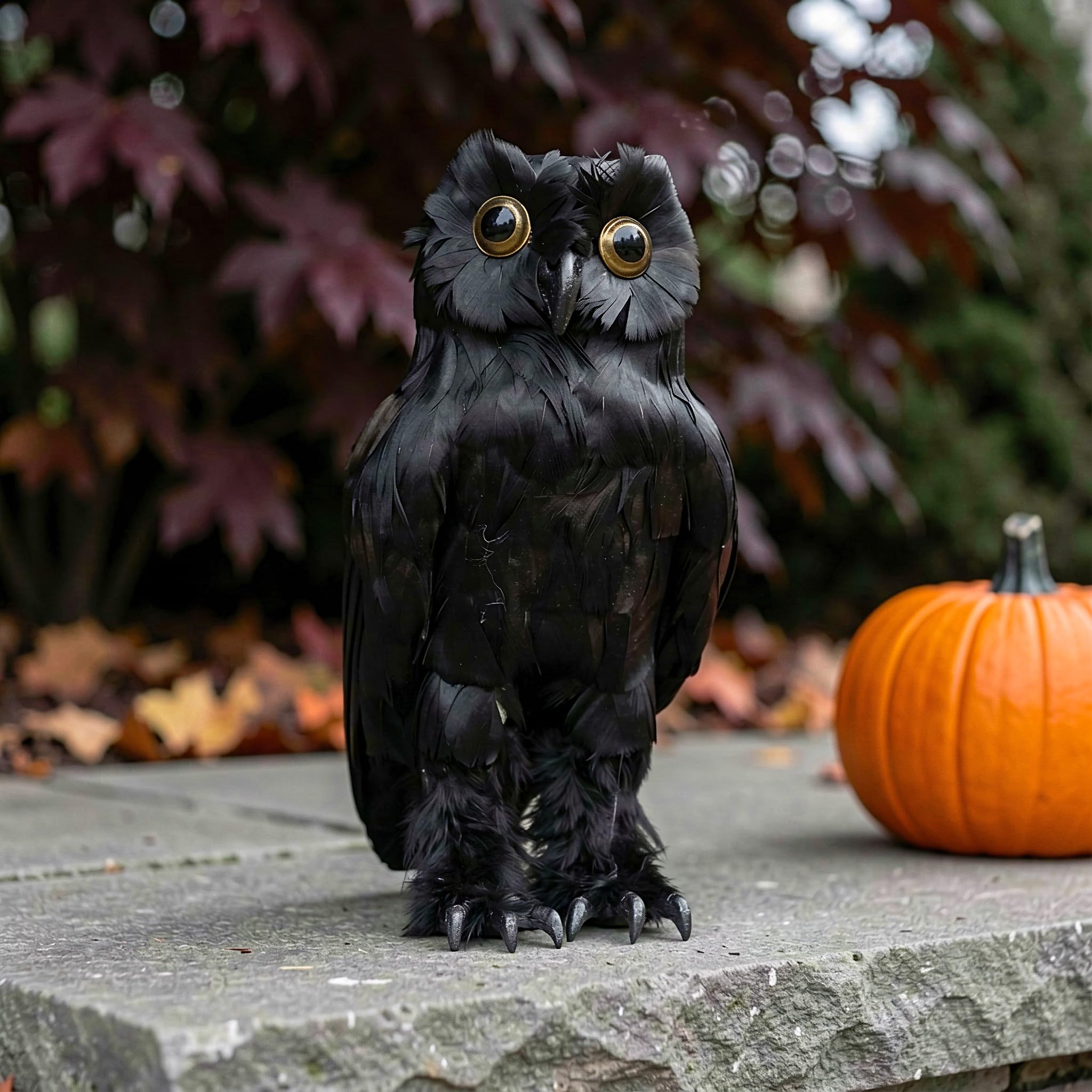 INOOMP Statuetta di gufo da esterno: gufo artificiale in piedi, resistente | Statuetta di animale da esterno da 10,6 pollici, scultura realistica con piumaggio, resistente alle intemperie, decorazione