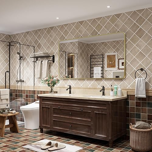 Miniatura 2 de Wanzvisk Espejos con marco dorado para baño, espejo rectangular de 40 x 32 pulgadas para pared, espejo de tocador dorado mate con vidrio templado,