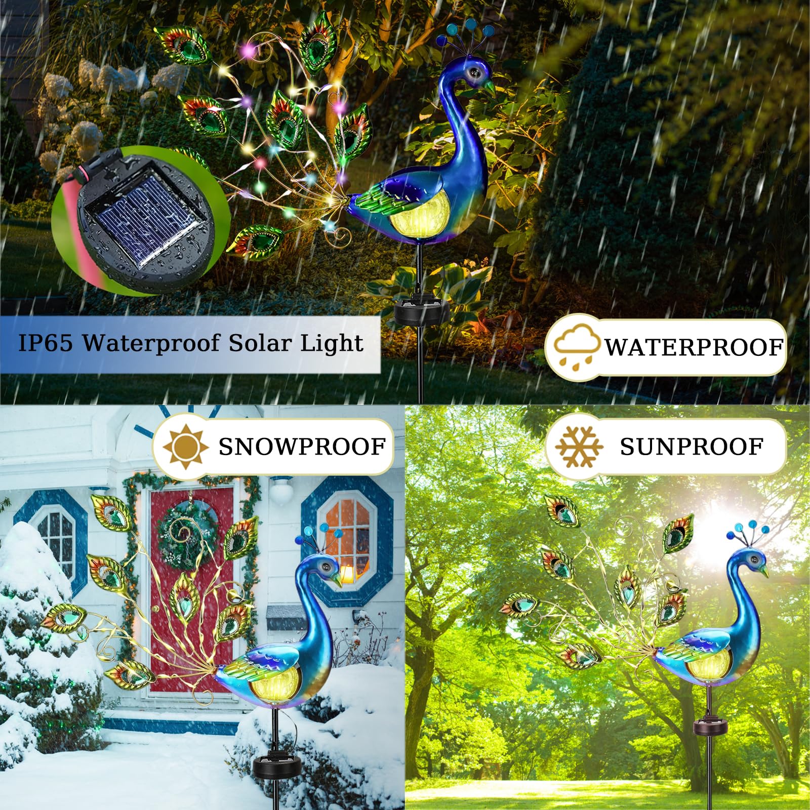 Lampe Solaire de Jardin, Statue Paon Lumière Solaire Exterieur en Métal Imperméable, Decoration Jardin Exterieur, Lampe Solaire LED pour Chemins, Patio, Pelouse, Maison, Fête
