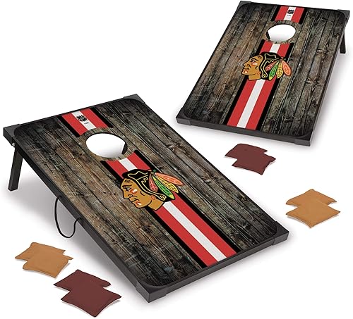 NHL Pro Hockey sobre hielo 2' x 3' MDF madera Deluxe Cornhole Set por Wild Sports, viene con 8 pufs perfecto para portón trasero, al aire libre,