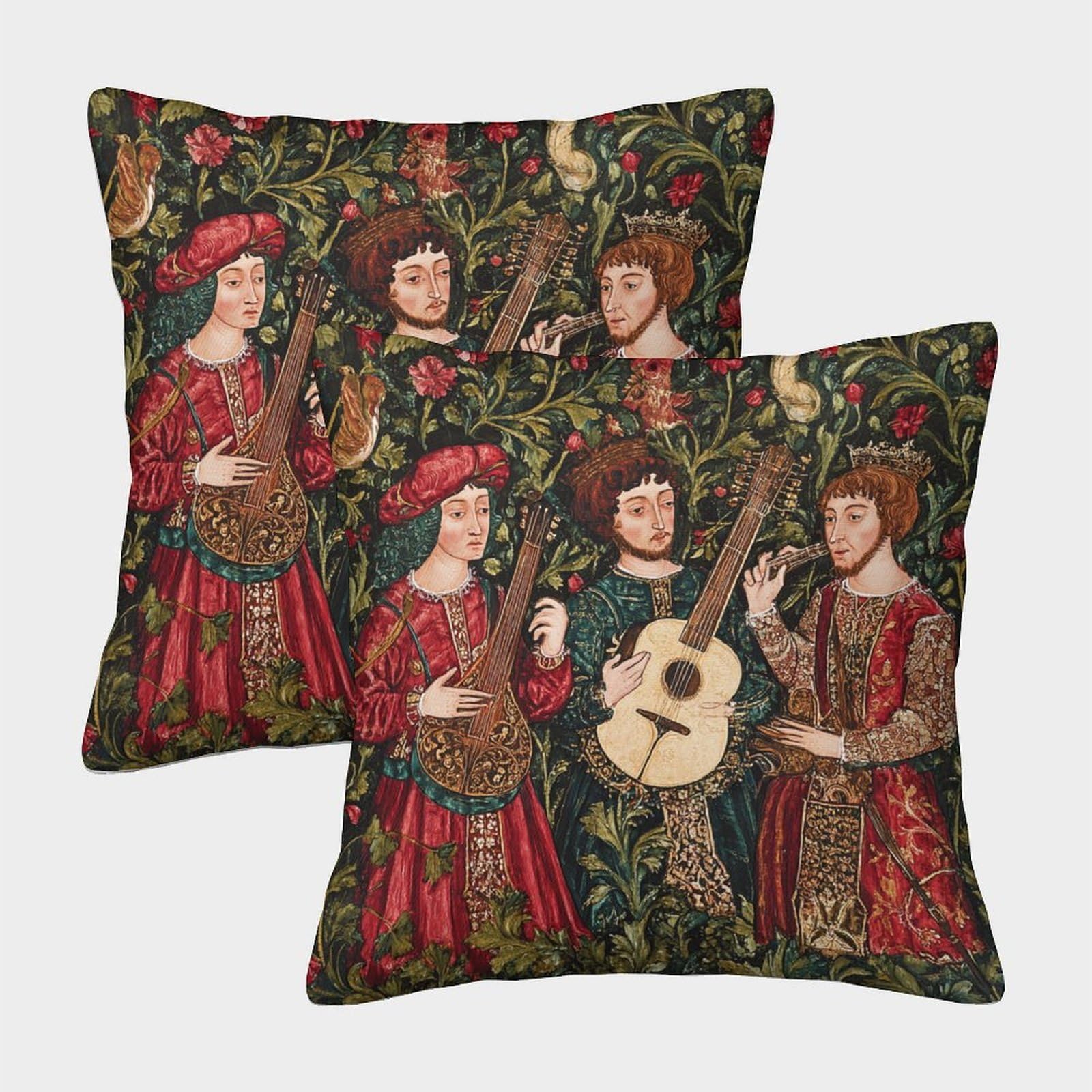 kaiyun 2 Pack Medieval Folk Rock Band,Illuminated Manuscript Style 3D Image Printed Single-sided Cushion Cover 50x50cm