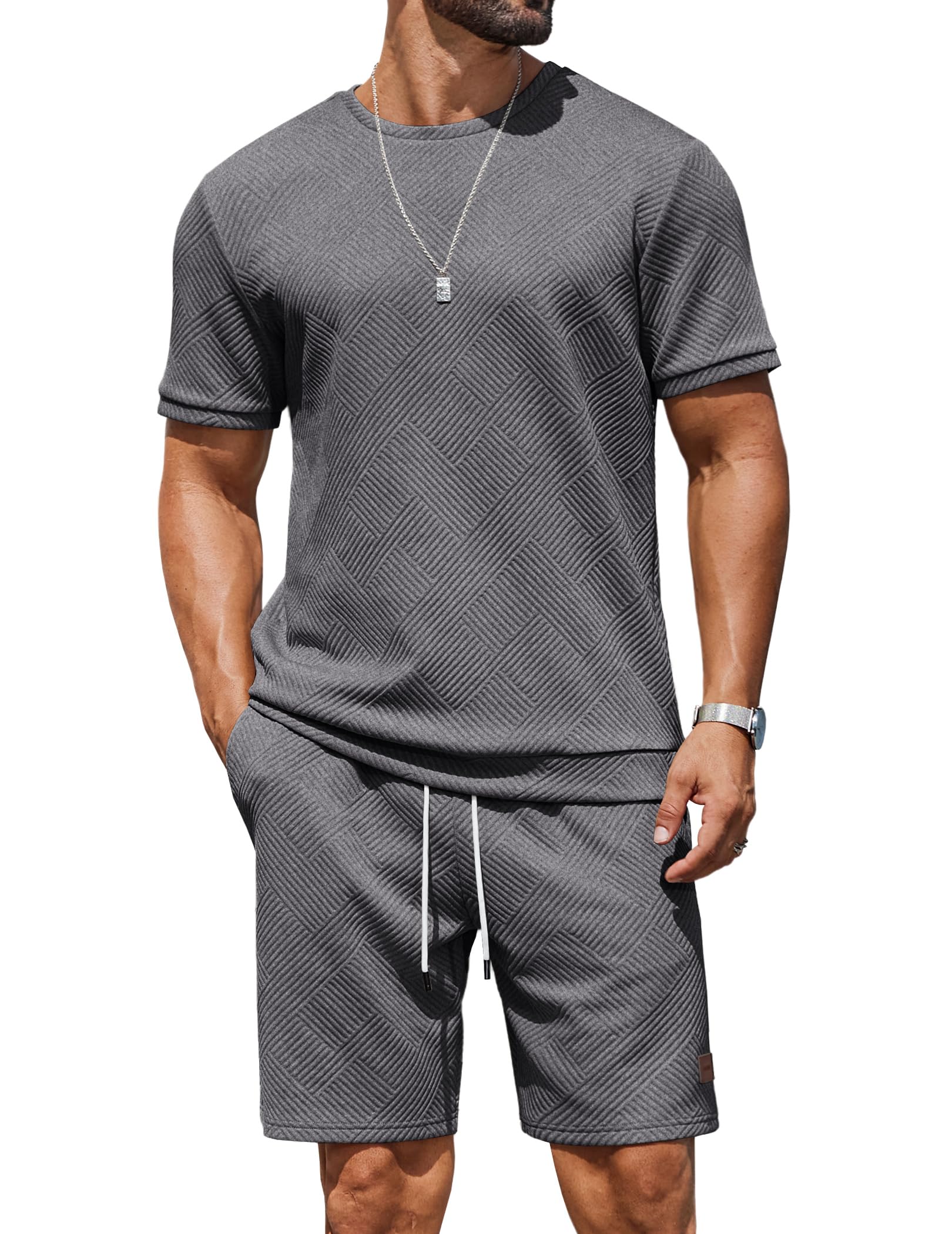 COOFANDY 2-teiliges Set aus Hemd und Shorts für Herren