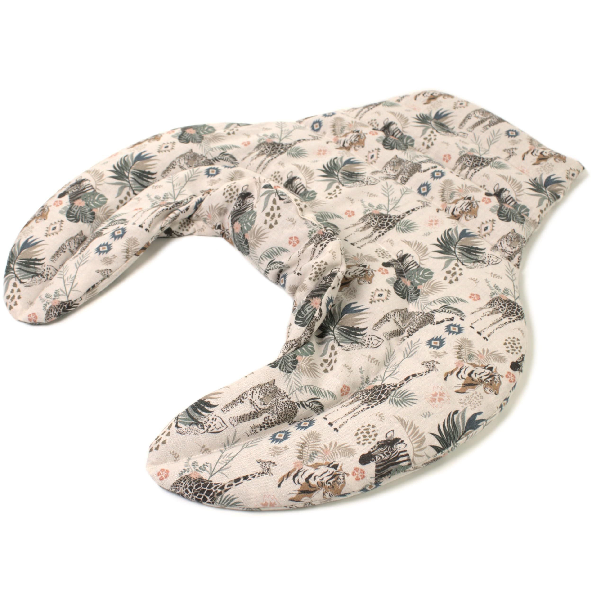 Cojín térmico para las vértebras cervicales – Cuello+hombros+espalda. Algodón biológico animales salvajes. Almohada térmica cervical con semillas de grosella. Saco caliente y frio. Cojín de nuca