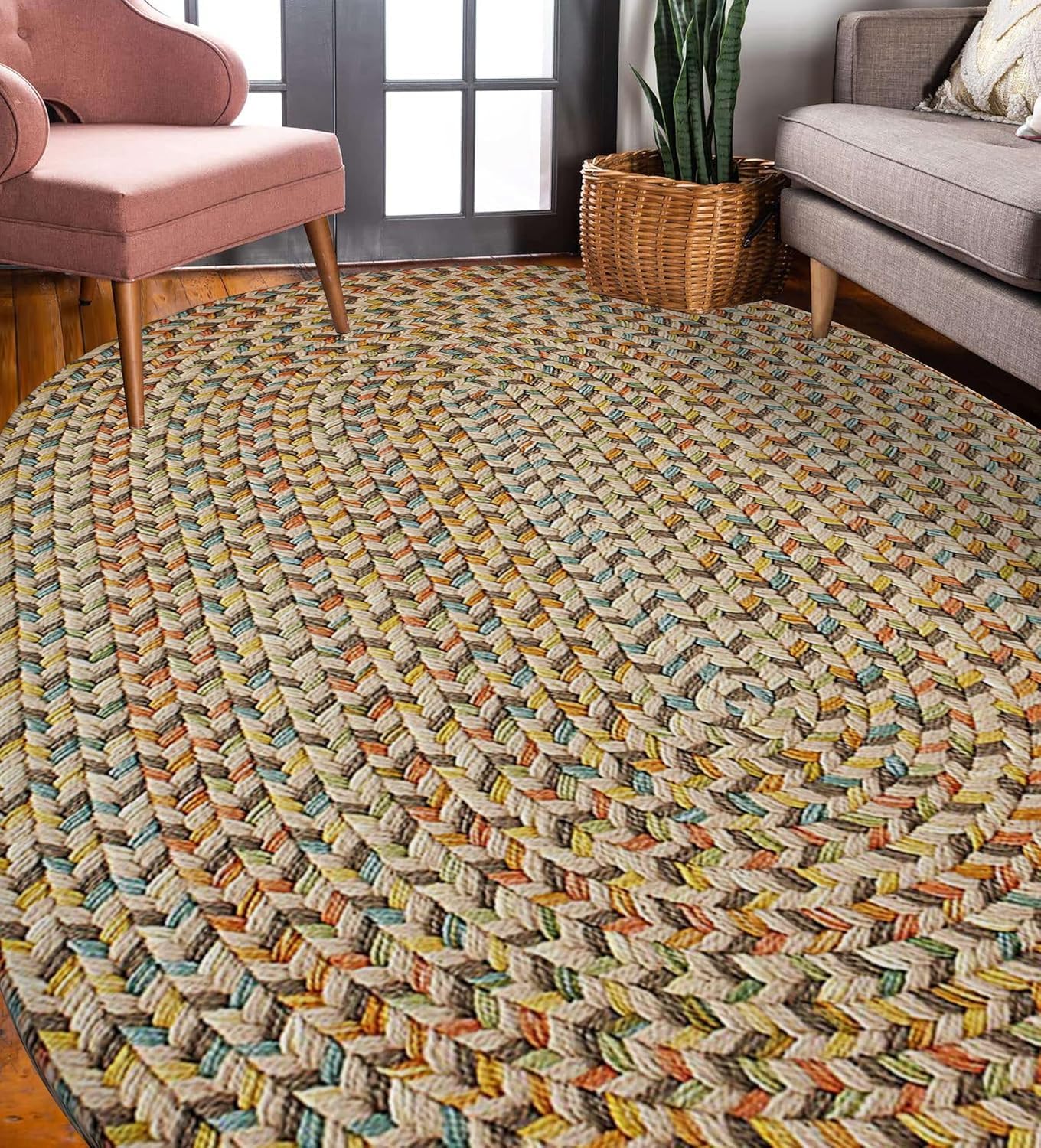 Rhody Rug Cypress CY57 Earth Beige 2' x 3' Oval - Braided Area Rug, Home Decor, Floor Mat or Bedroom Rug - Easy Care, Ideal for High Traffic Areas in Hallway and Living Room - Made in USA
