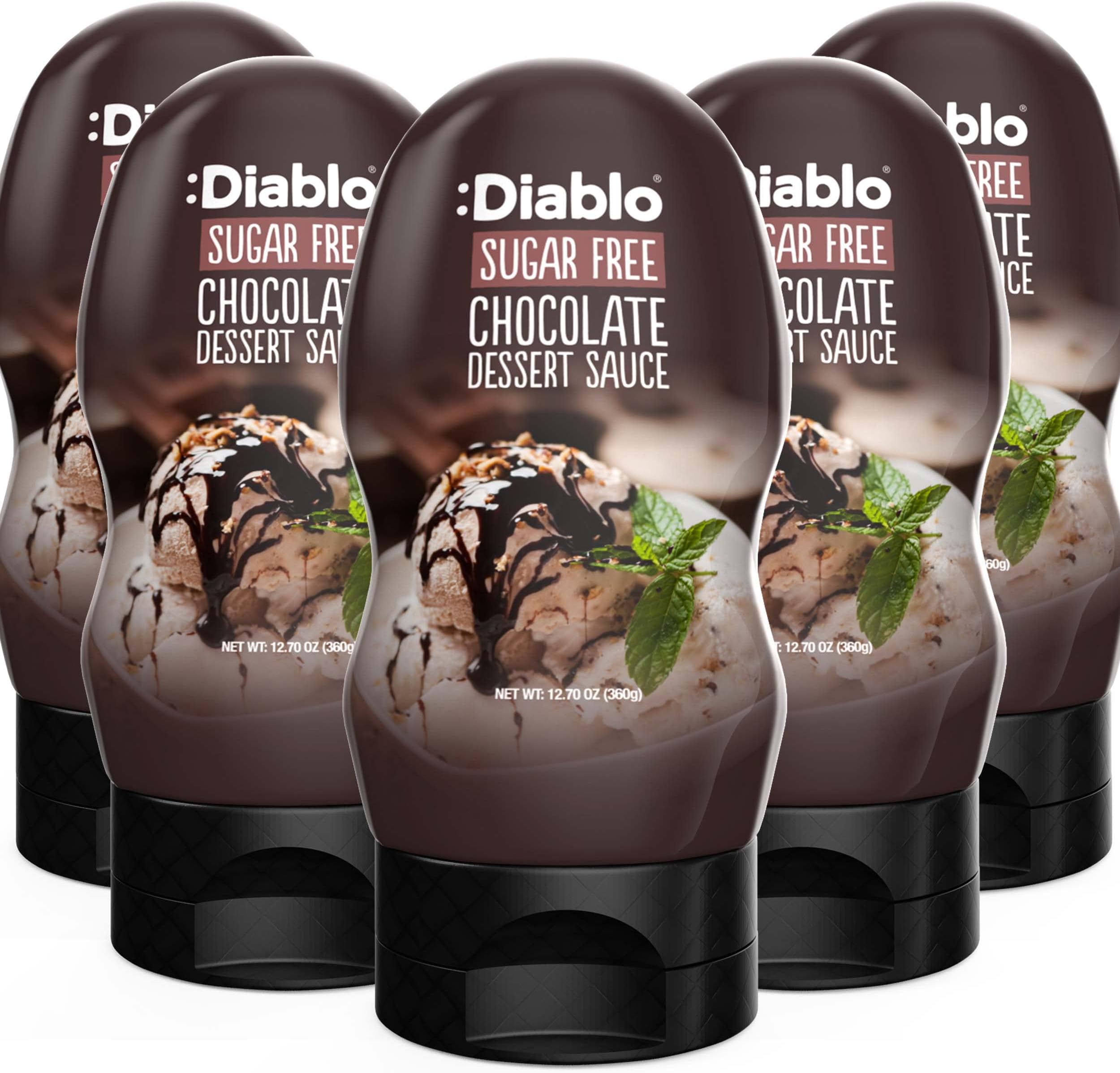 Diablo Sugar Free Dessert Sauce - Gluten-Free Syrup, Drizzle Sweetener, Keto Friendly Flavoring Topping, Perfect for Gifting, No Added Sugar - Chocolate, 360g, 12.70oz - 5 Packs