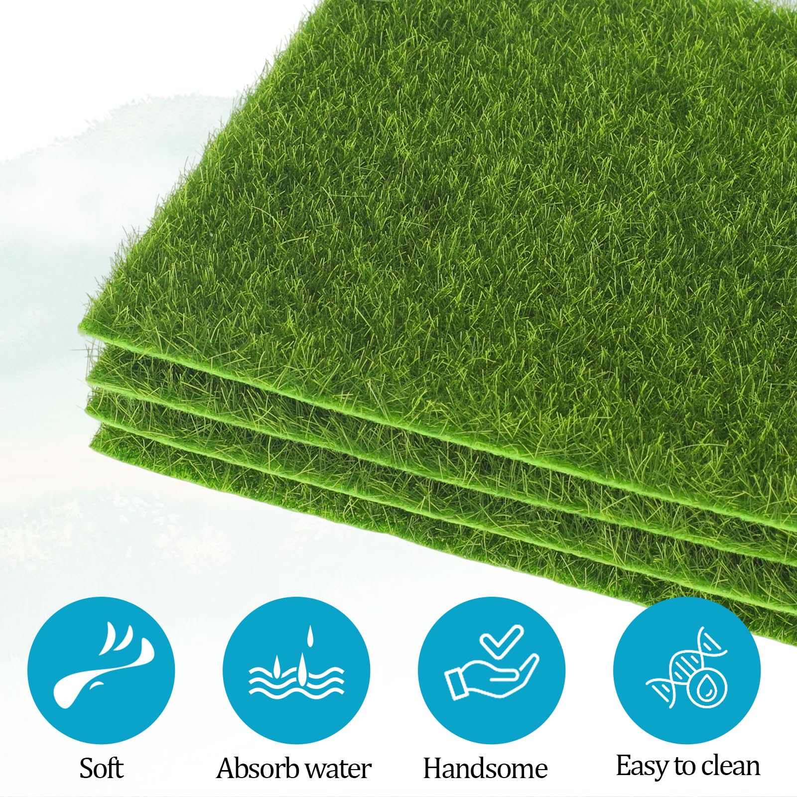 Giantree 4Pcs Artificial Grass Mat With Fence - 15x15cm Miniature Garden Fairy Turf Tiles For Dollhouse