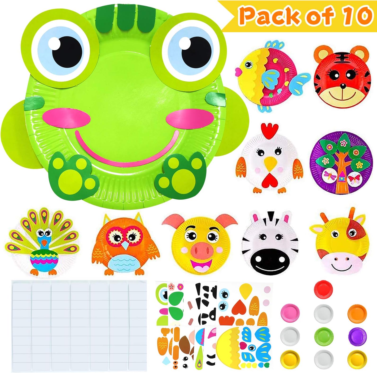 Toddler Crafts Paper Plate Art Kit Arts and Crafts for Kids Boys Girls Preschool Easy Animal Plate Craft DIY Projects Supply Kit Creative Home Activity Craft Party Groups Gift Pack of 10