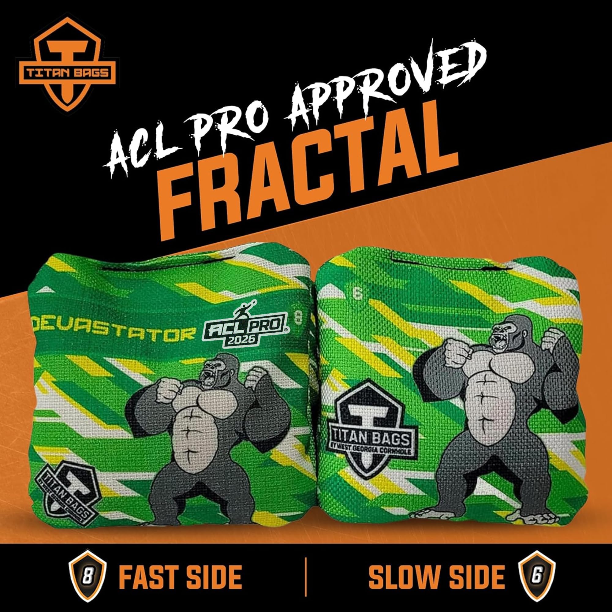 Titan Bags Devastator ACL Cornhole Bags - Speed 6/8 - Juego de 4 - Fractal