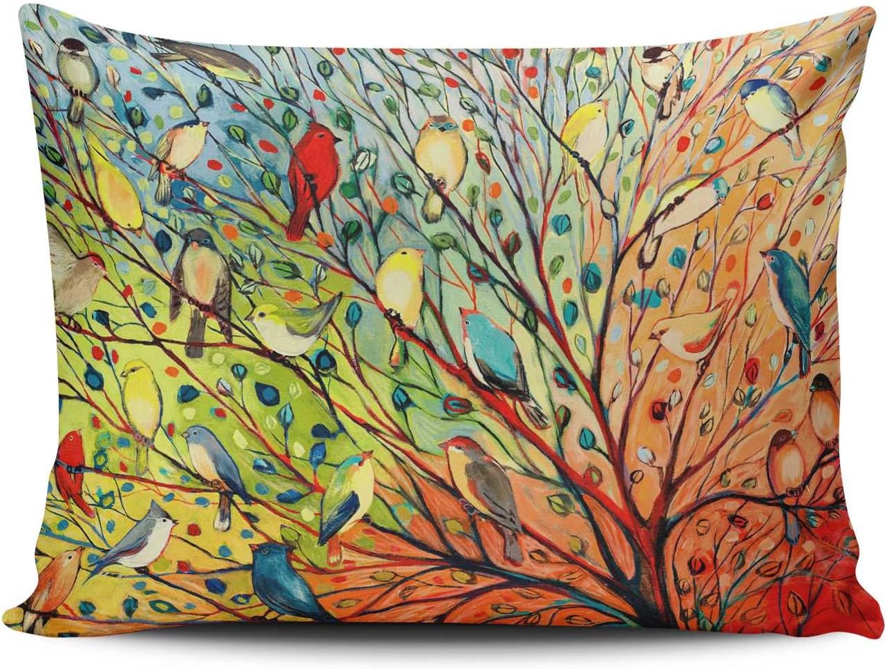 KEIBIKE Personalized Abstract Trees and Birds Rectangle Decorative Pillowcases Print Zippered Throw Pillow Covers Cases 16x24 Inches One Sided, Colorful, 16"x24" (1)