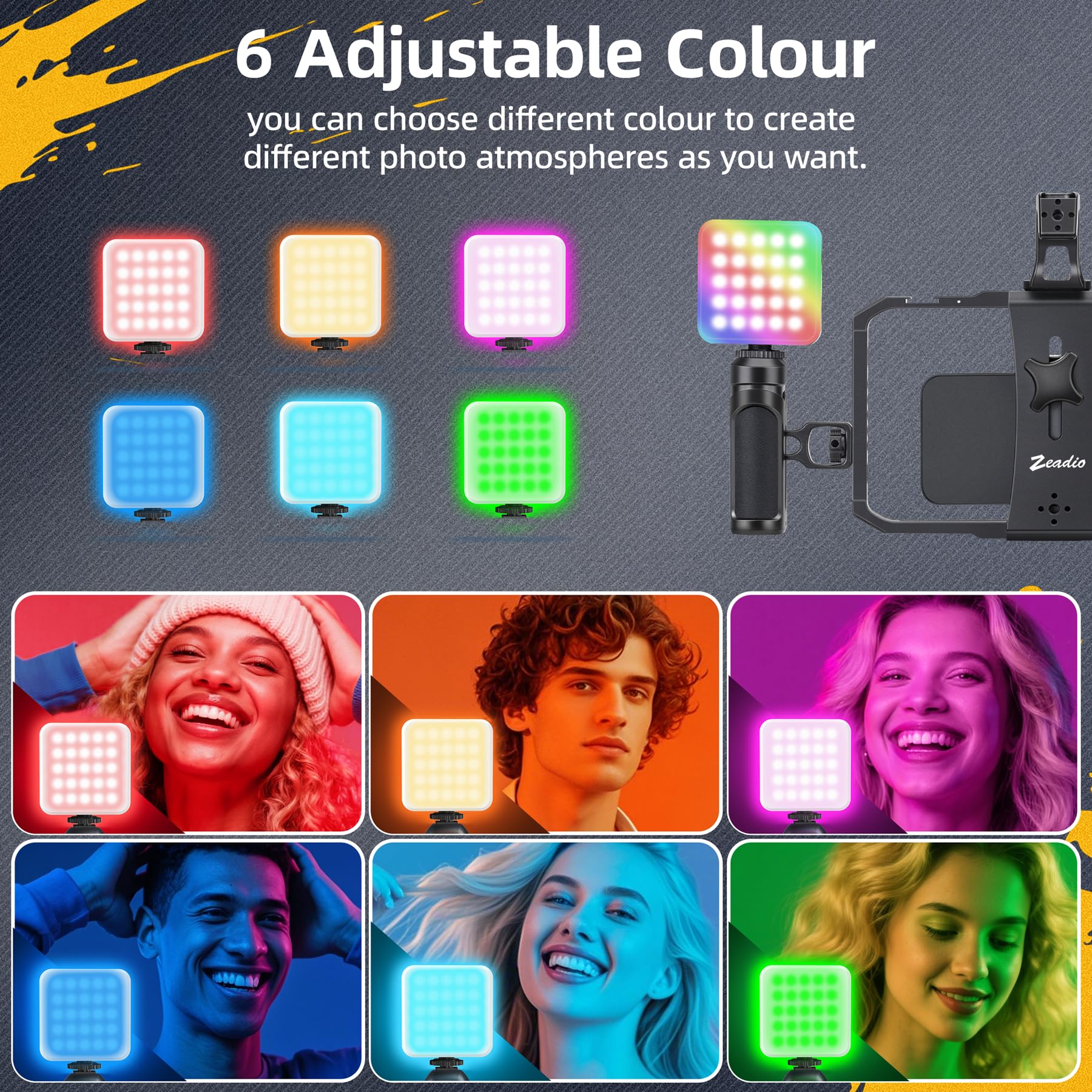 Zeadio Kit stabilizzatore per fotocamera per smartphone, portatile con supporto video portatile con gabbia in alluminio Smarphone, luce video RGB e microfono per tutte le fotocamere DSLR, ecc