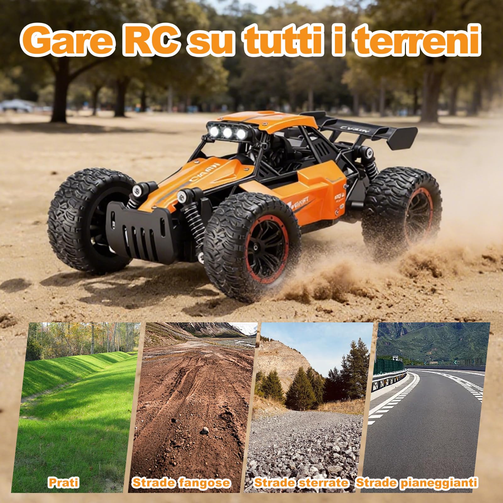 Jiakora Macchina Telecomandata per Bambini, 2,4 GHz Auto Telecomandata con Luce LED, 1:16 RC Car Offroad Monster Truck Telecomandato con 2 Batterie, Auto Giochi Regalo di Compleanno Natale per Ragazzi