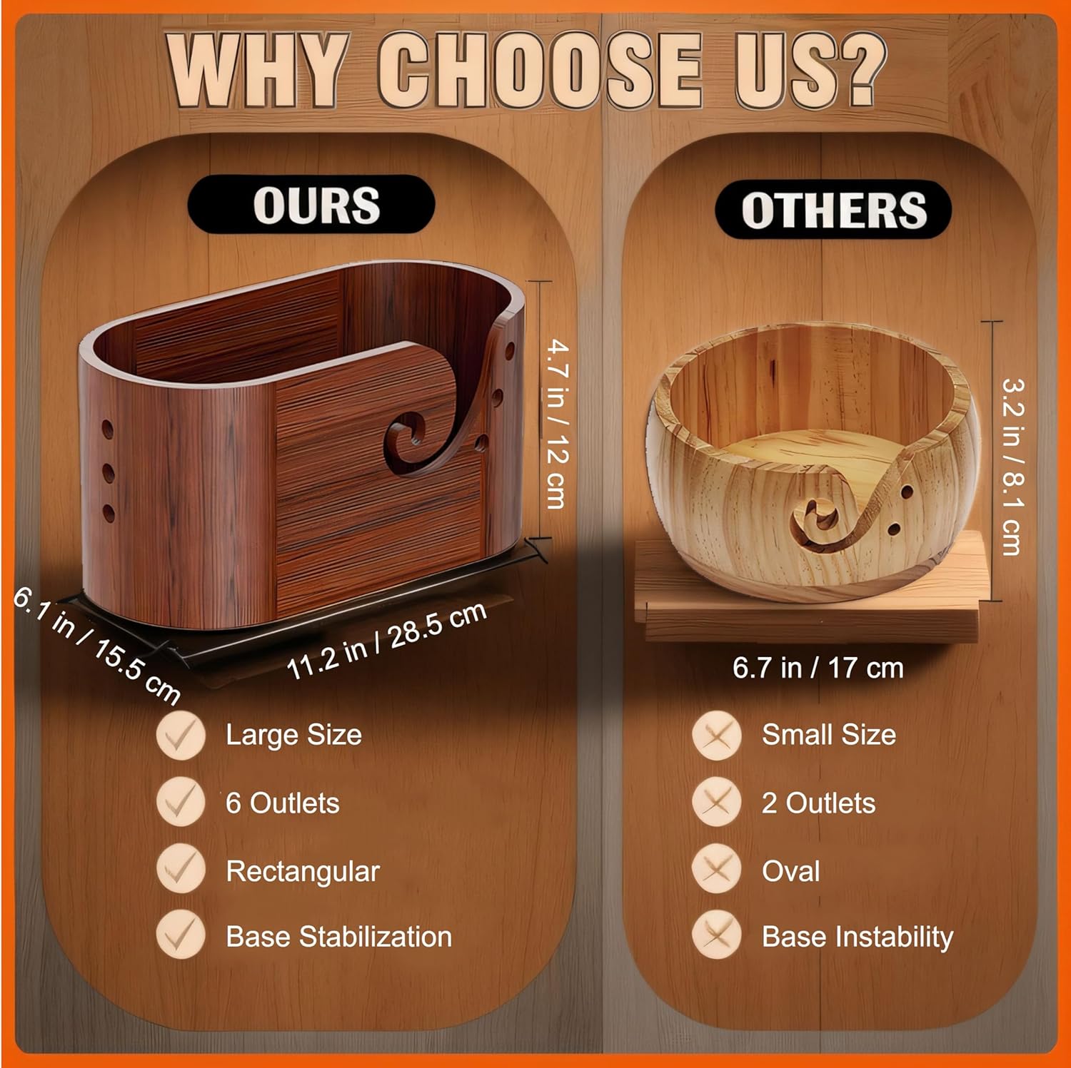 Extra Large Yarn Bowls for Crocheting, Wood Crochet Bowl for Yarn Large Storage Holder, 11.2x6.1x4.7 Wooden Yarn Bowl for Knitting, Christmas Gifts