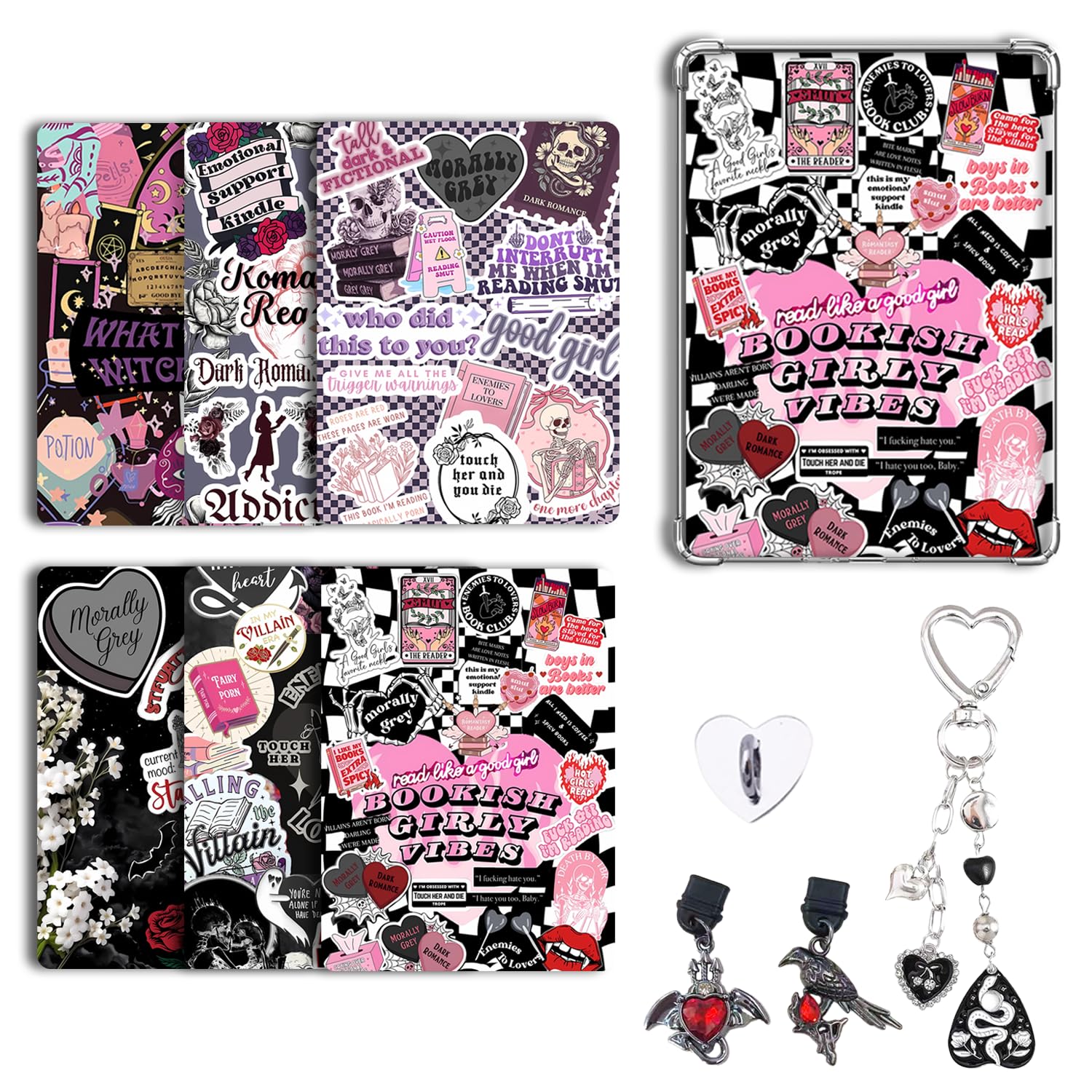 6 pcs Inserts for E-Reader Clear Case and 2 pcs Type C Charms Phone Charm Set, 6.8"x4.8" Cardstock Inserts Compatible with Paper white 11th/12th Generation Colorsoft (style-C, 6.8" x 4.8")-image-1
